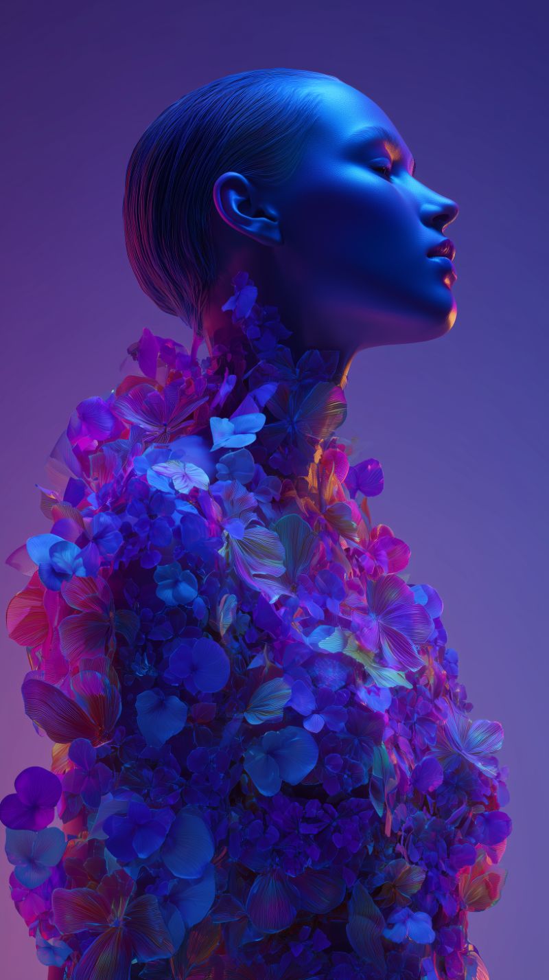 Neon Floral Portrait in Profile