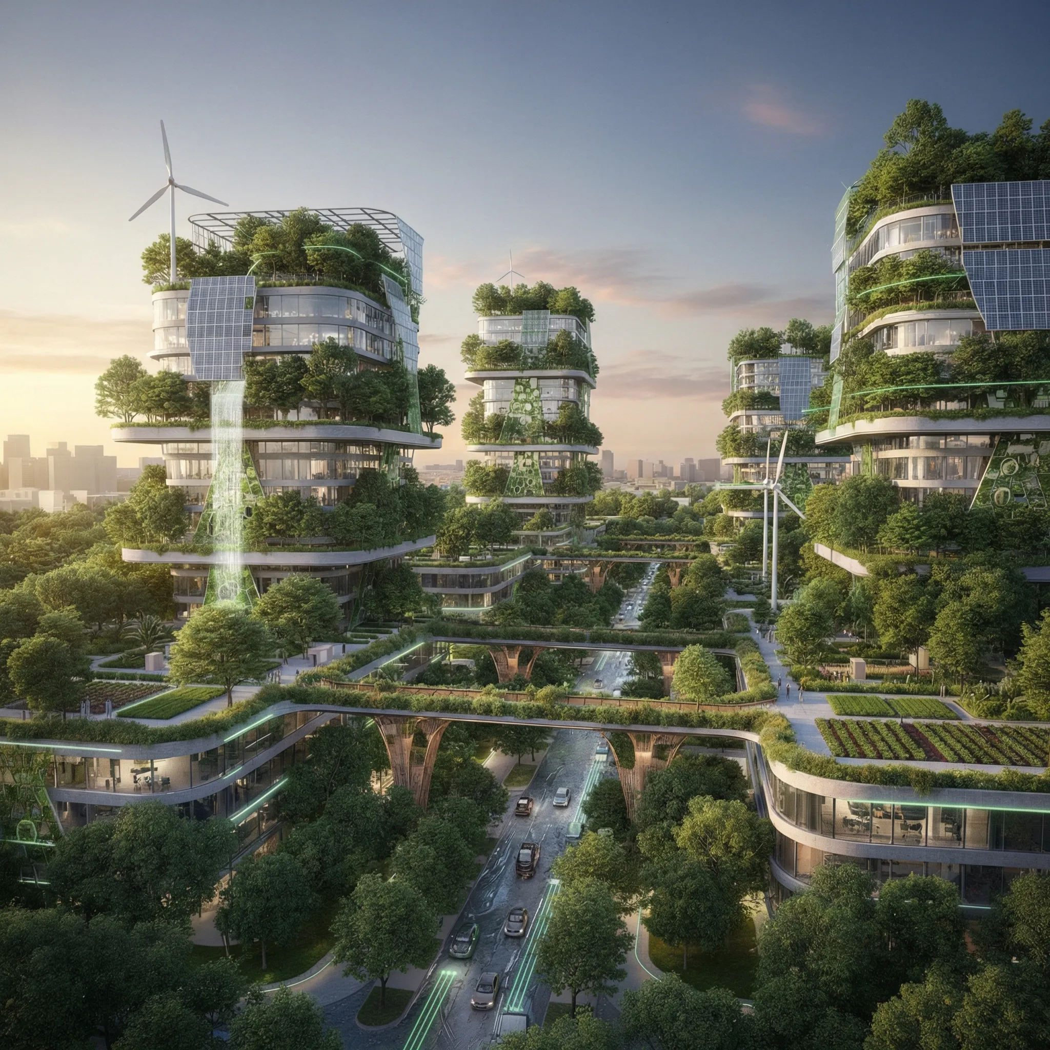 Futuristic Eco City with Vertical Forest Towers