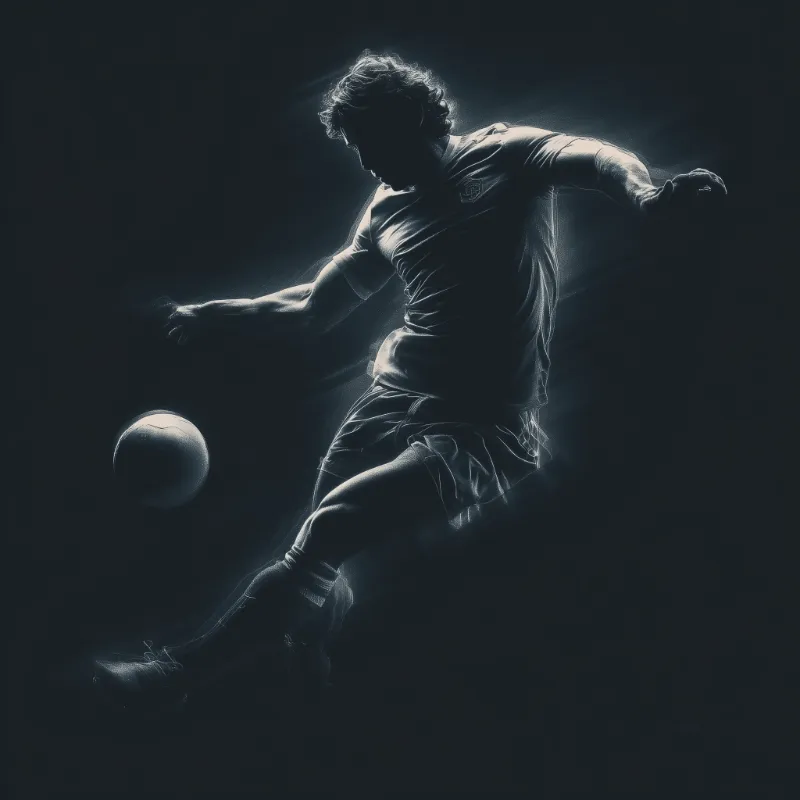 Glowing silhouette of soccer player kicking ball