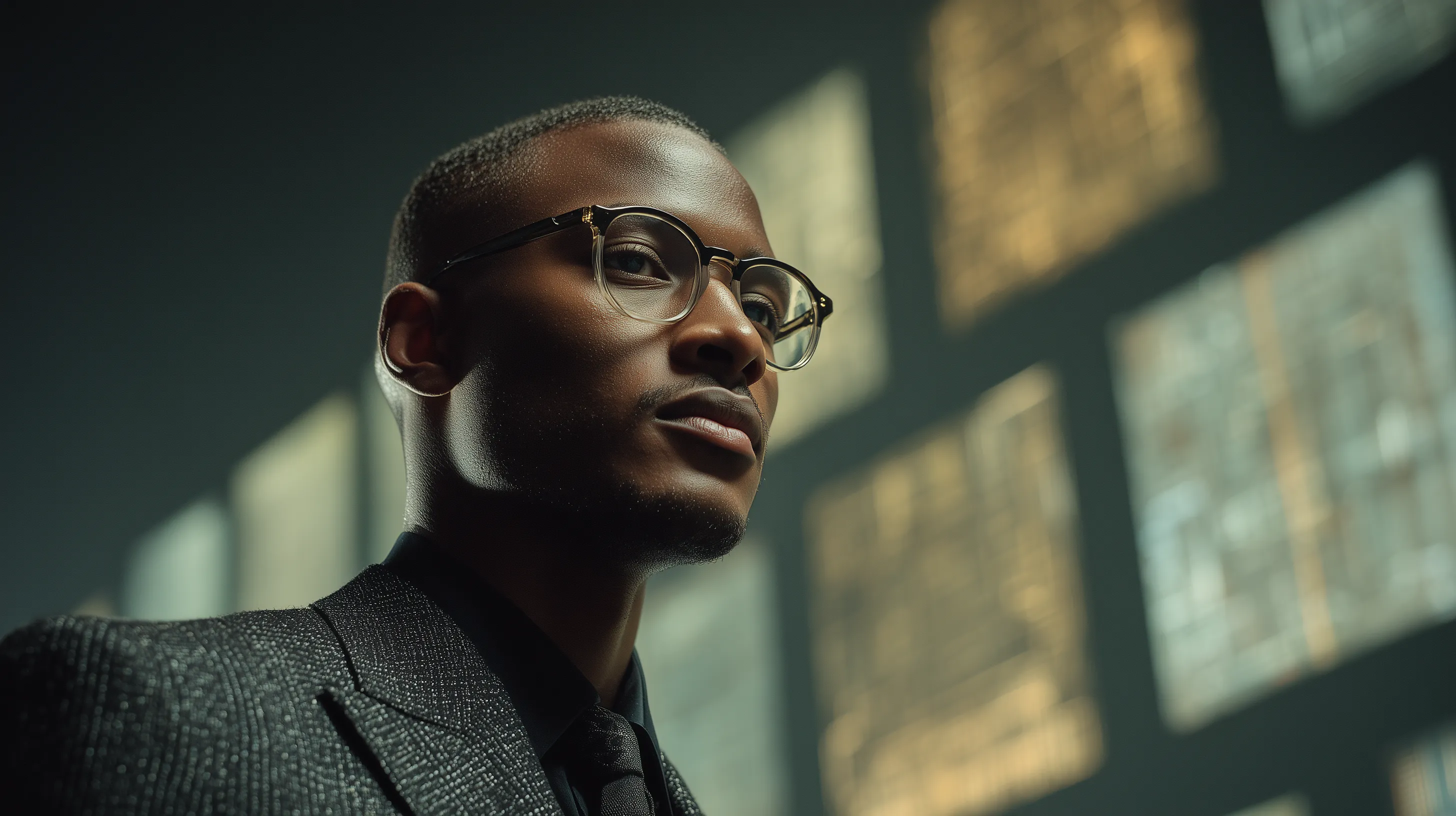 Confident professional portrait in moody light