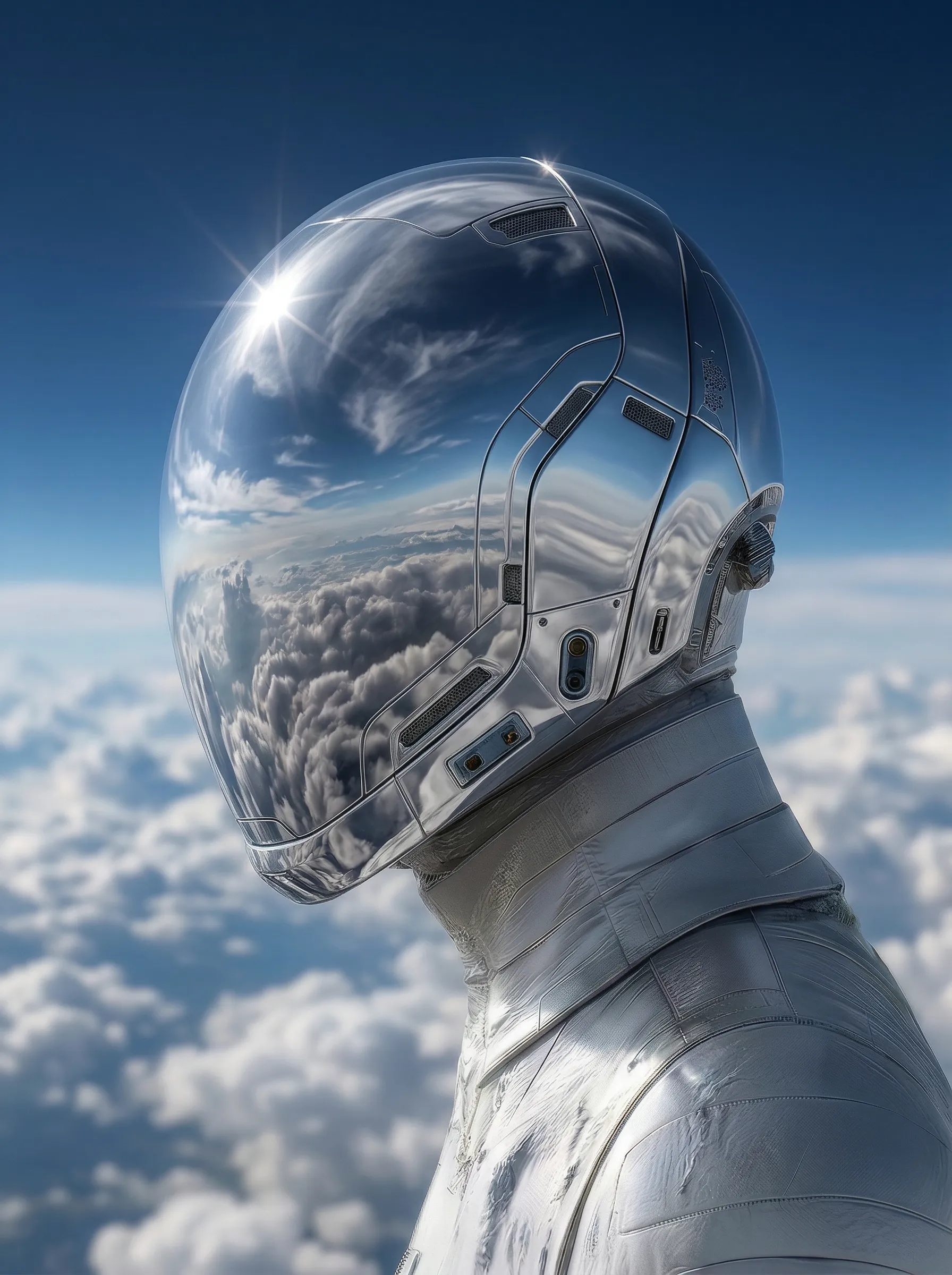 Reflective Astronaut Above the Clouds