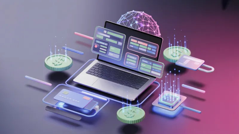 3D Futuristic Fintech Laptop Illustration