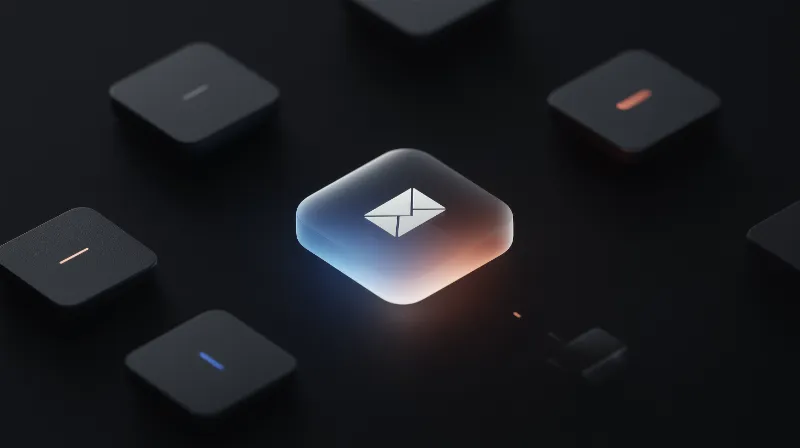 Glowing email icon in dark 3D interface