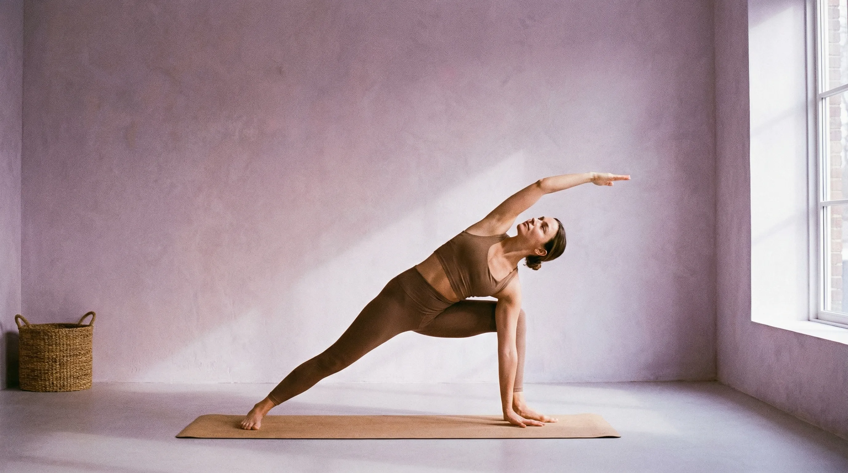 Woman practicing yoga in minimalist studio