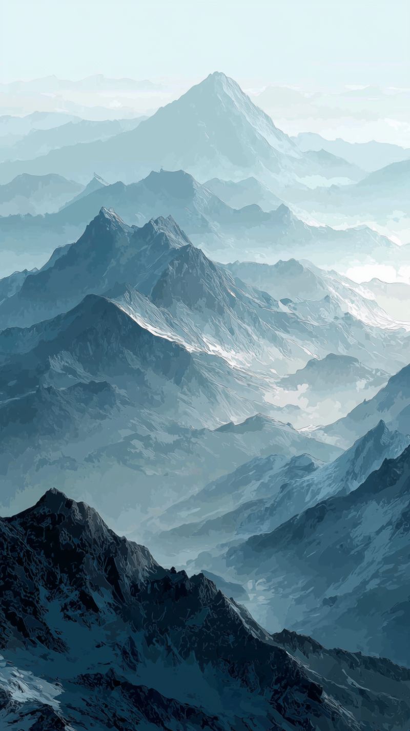 Misty Blue Mountain Ranges Illustration