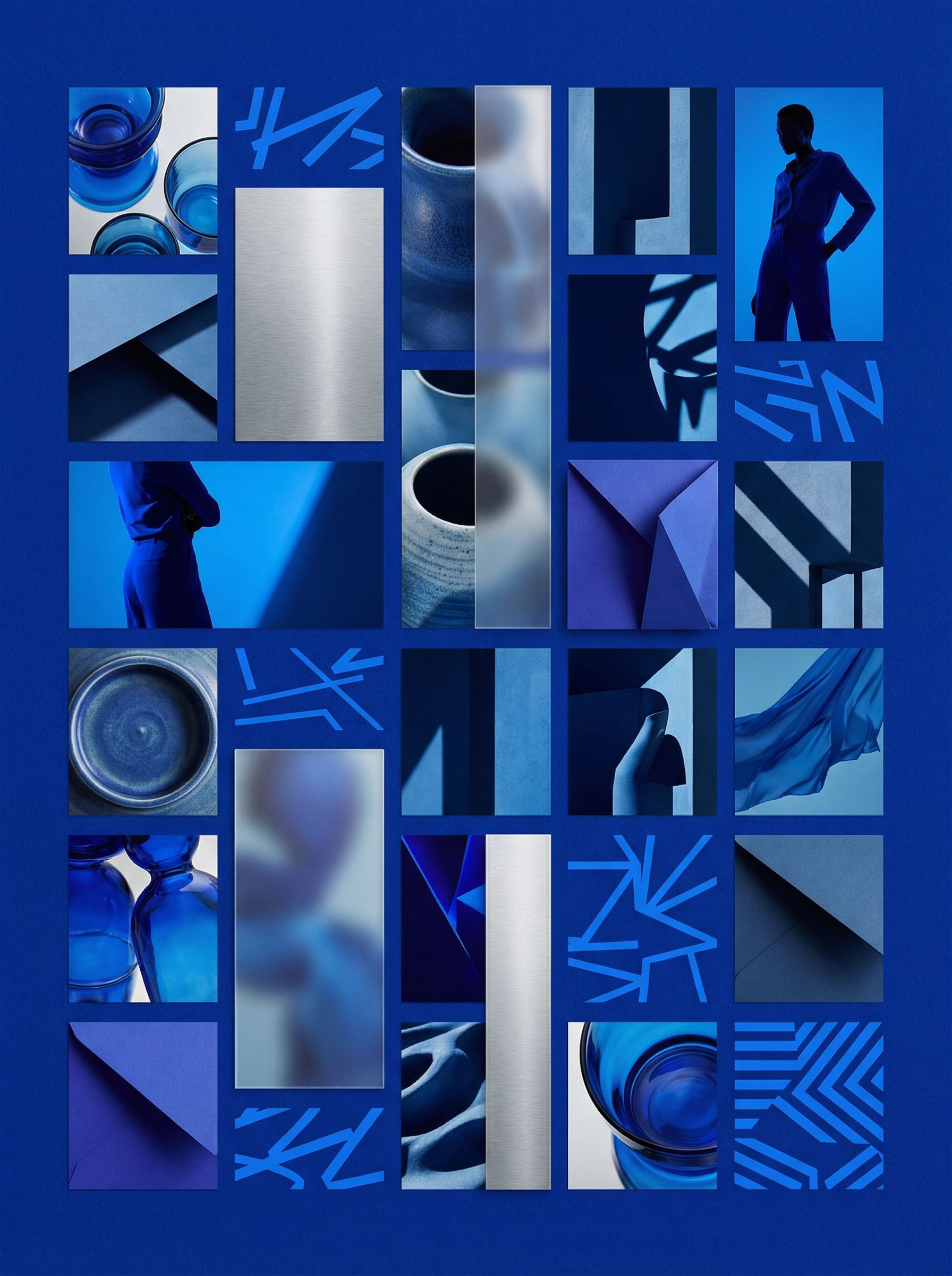 Abstract blue collage with geometric textures