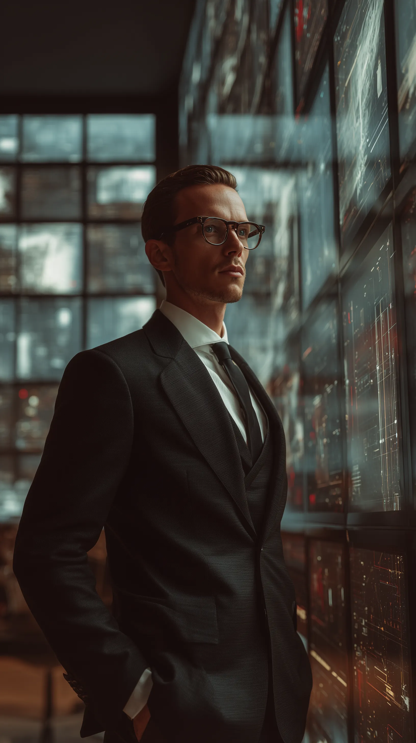 Business professional in data-driven office