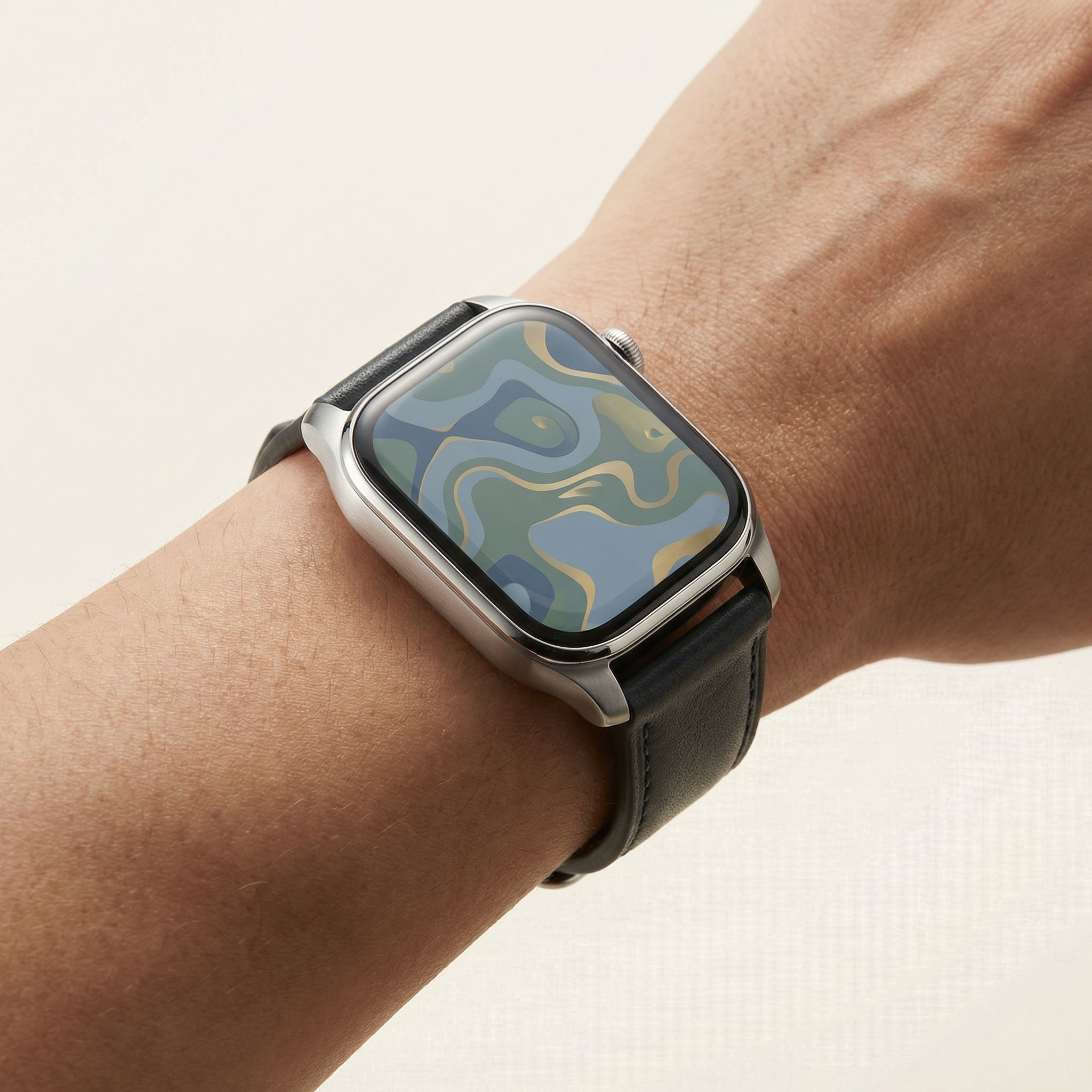 Modern smartwatch on wrist with abstract face