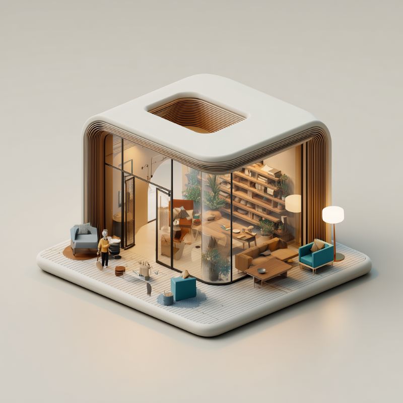 Isometric 3D Render of Modern Tiny House