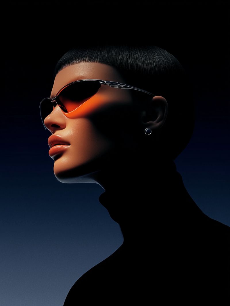 Futuristic profile with orange visor shades