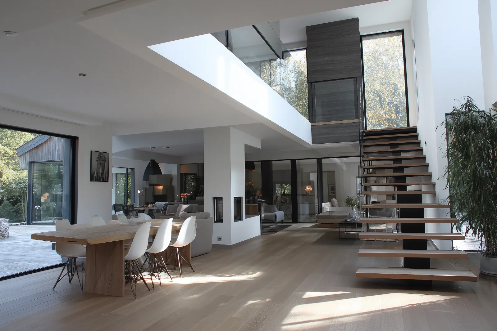 Sustainable building with living green wall and natural stone facade