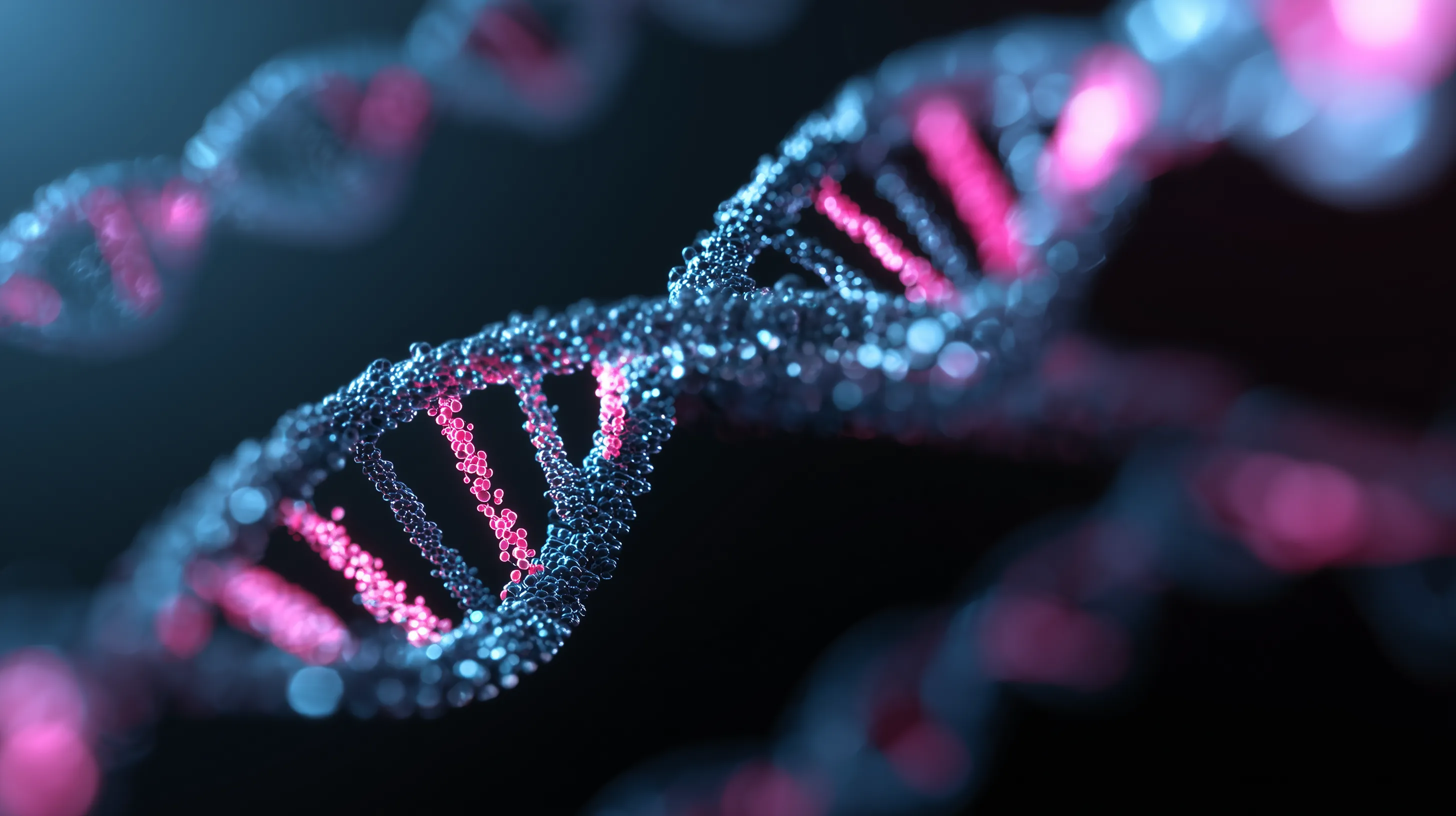 Futuristic 3D DNA double helix close-up