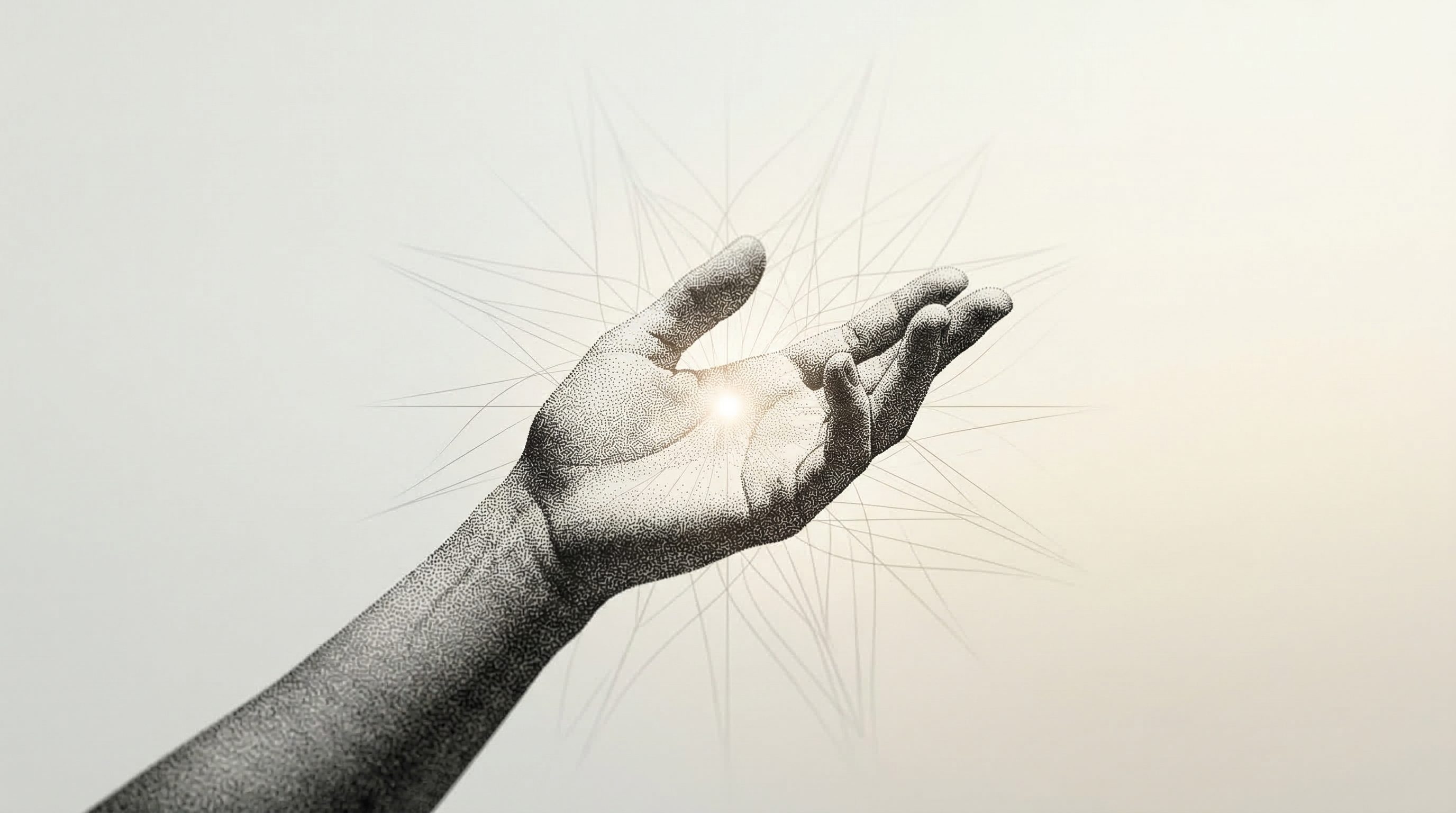 Open Hand Holding a Small Glow, Minimal Illustration