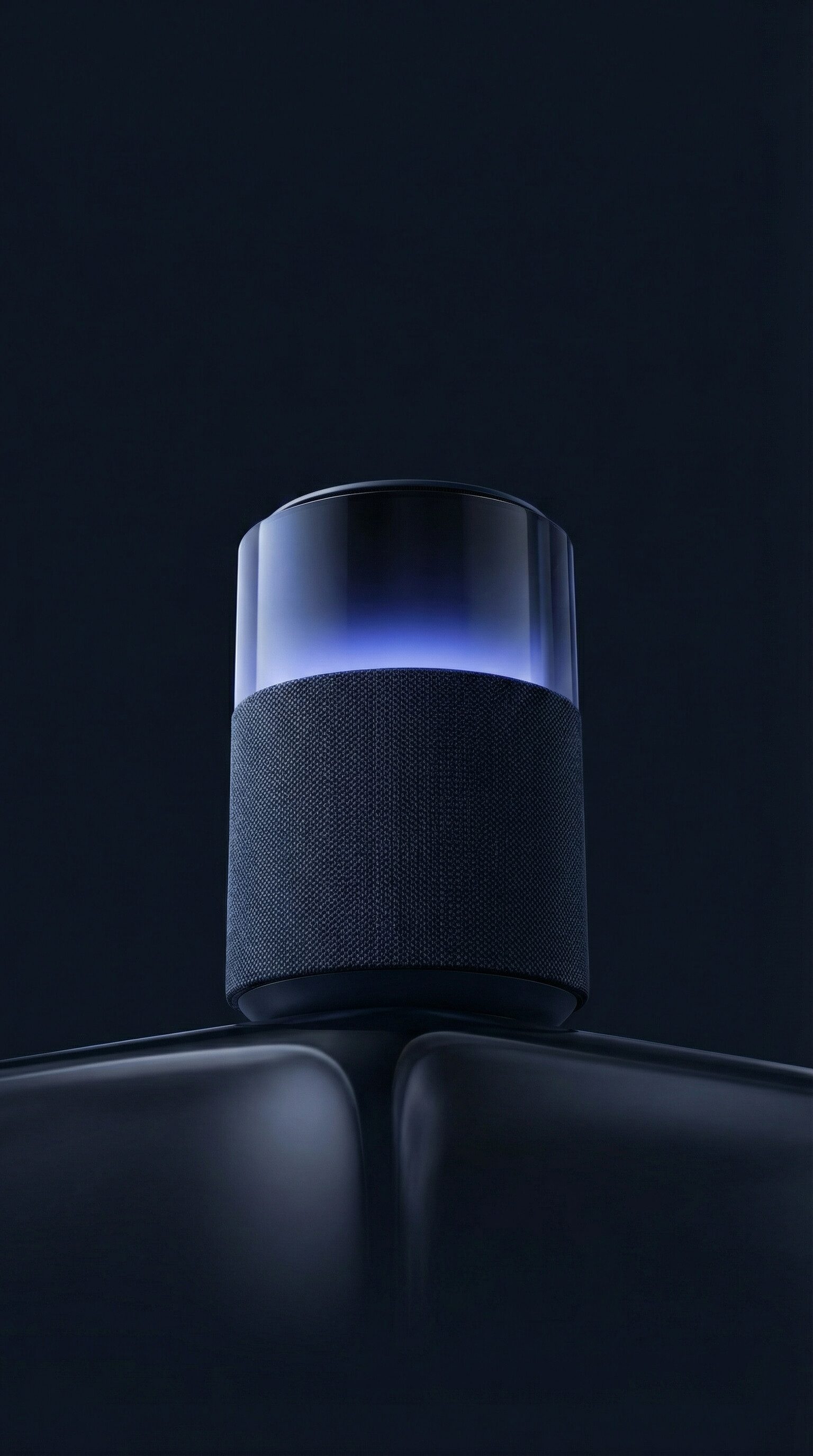Minimalist smart speaker with blue glow