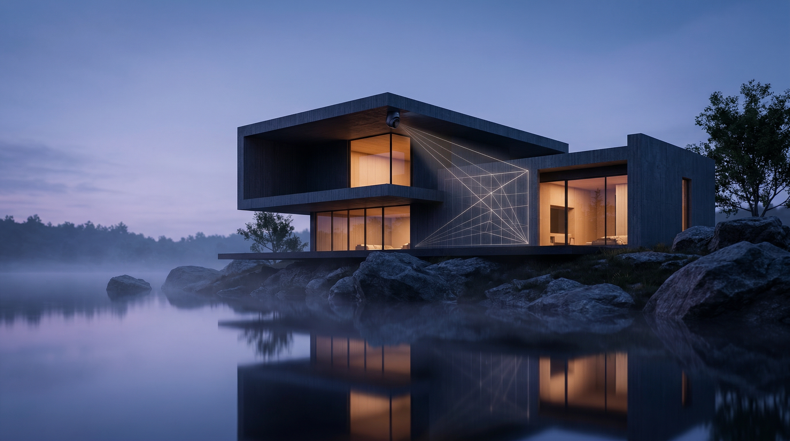 Modern Lakeside House at Dusk