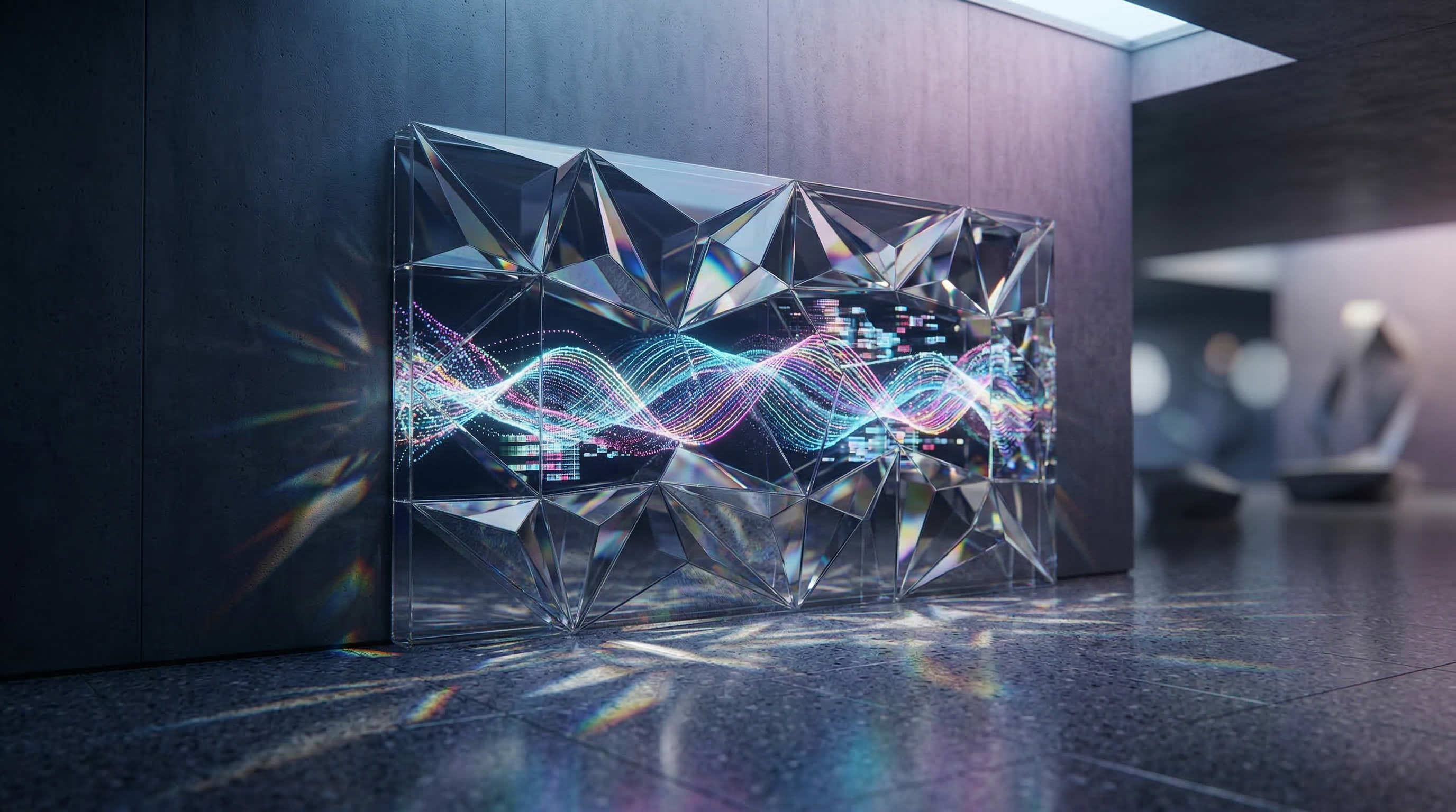 Futuristic Prism Data Wall Installation