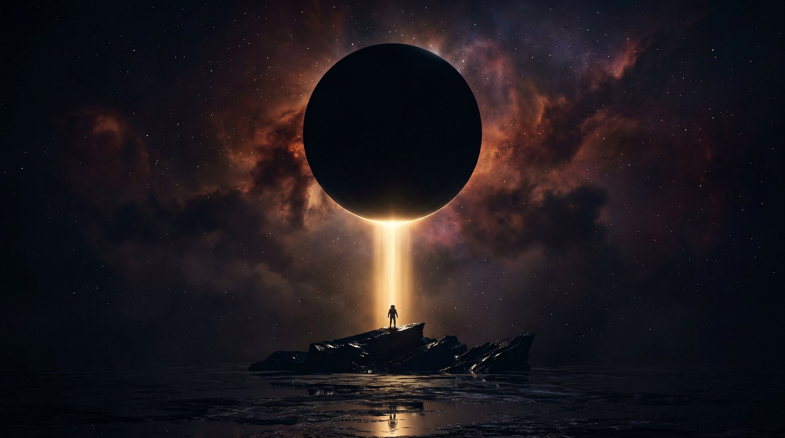 Astronaut Beneath a Cosmic Eclipse