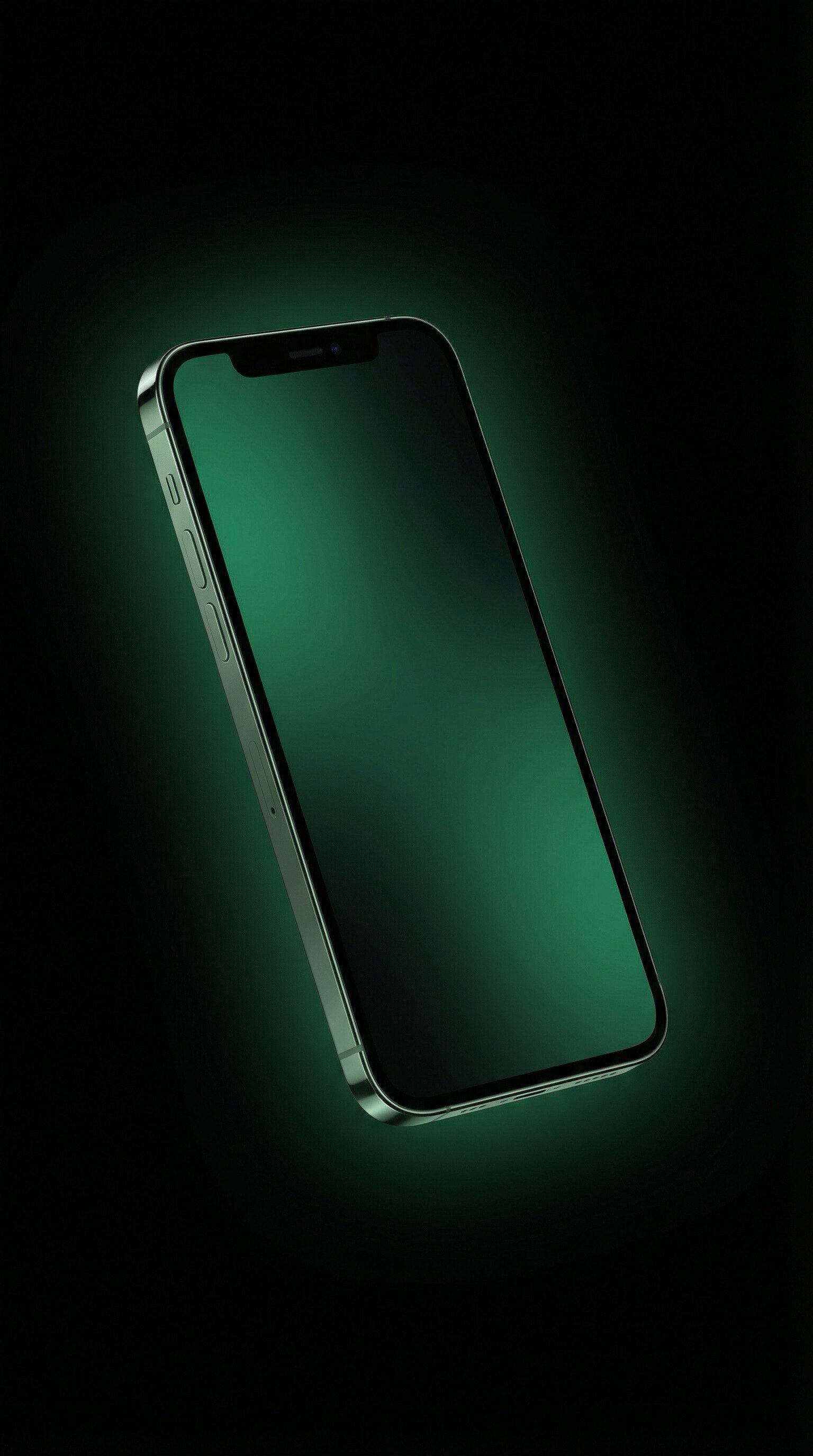 Green smartphone floating on dark background