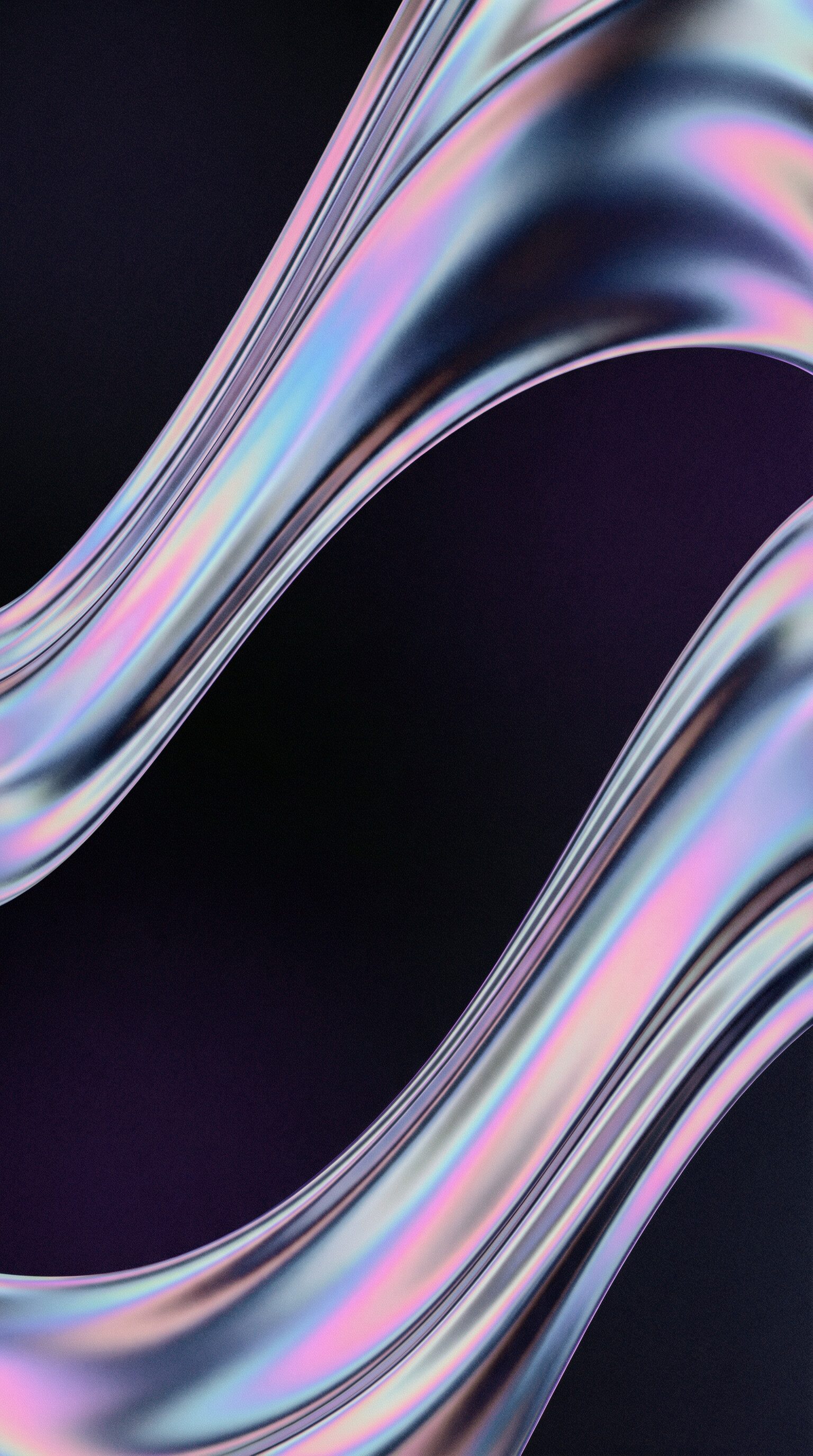 Iridescent metallic waves on dark background