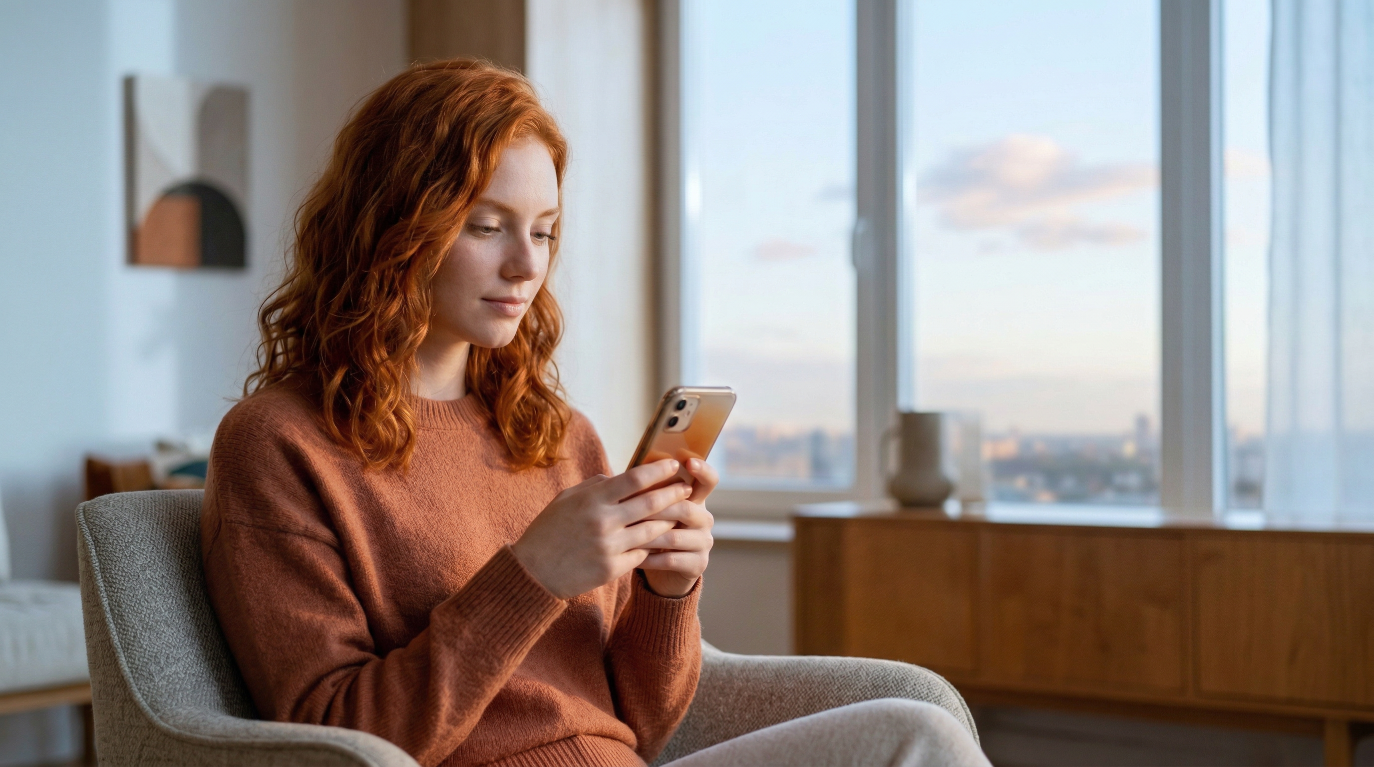 Young Woman Using Smartphone at Home