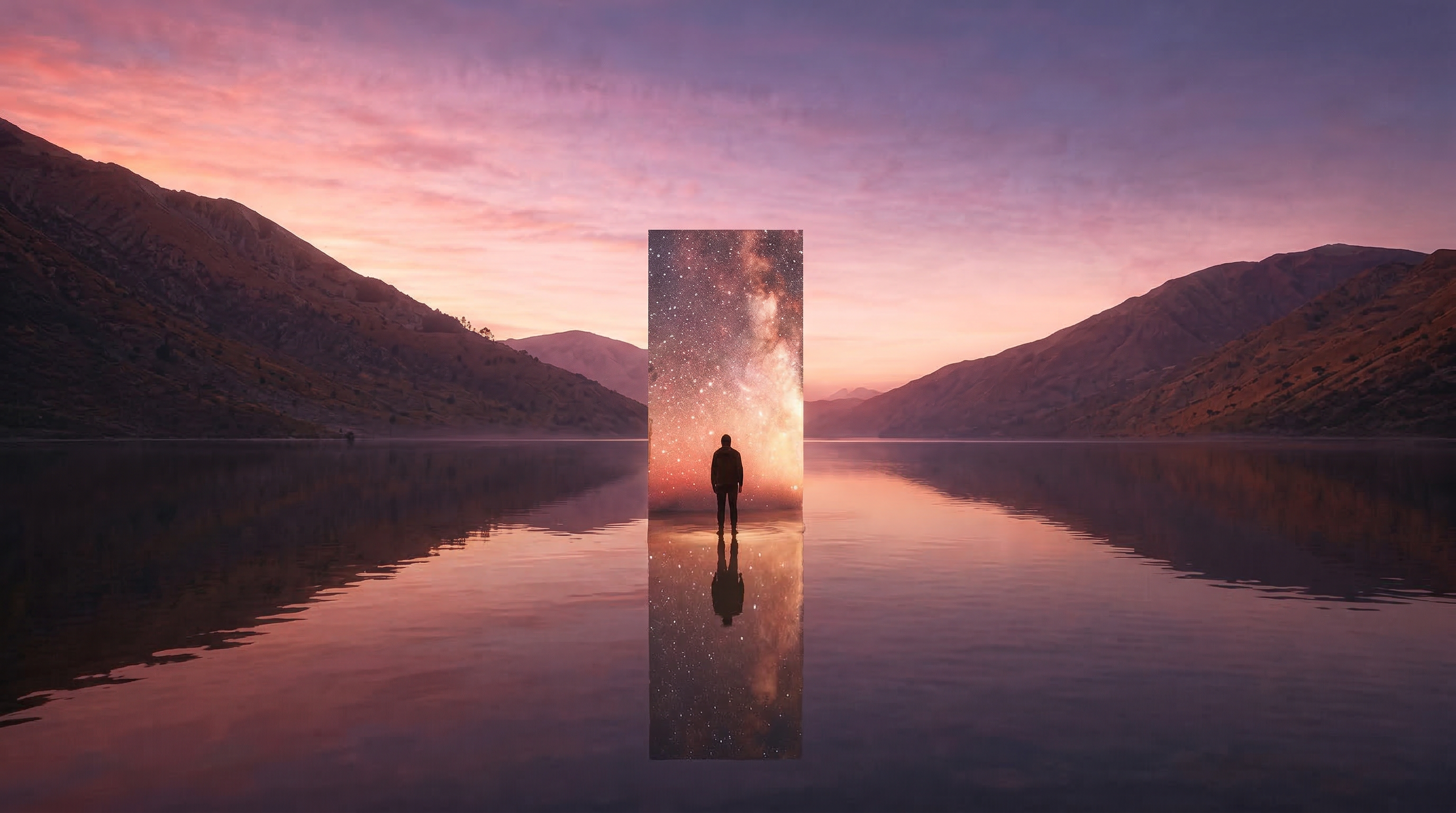 Surreal Portal to a Starry Sky Over Mountain Lake