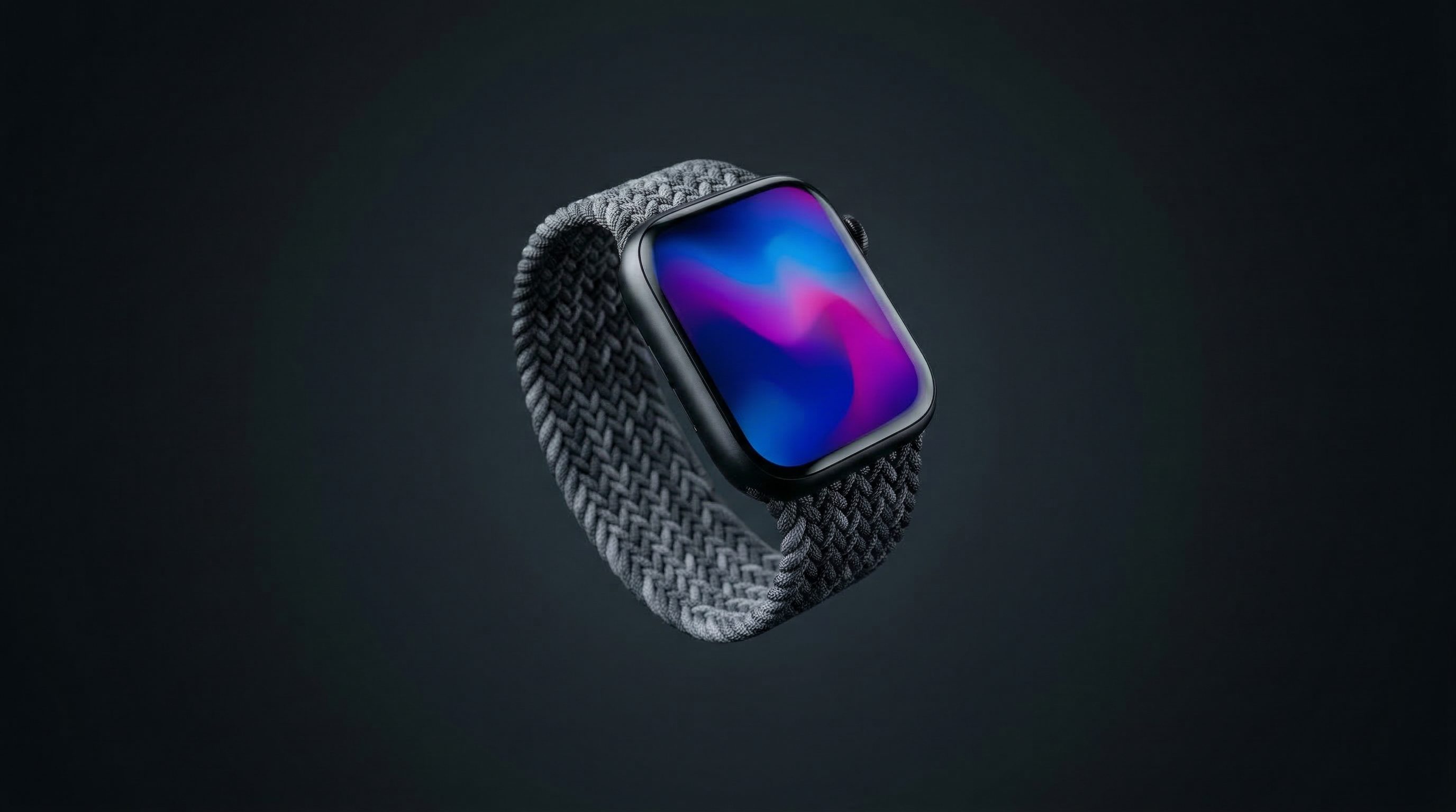 Smartwatch with braided band on dark background