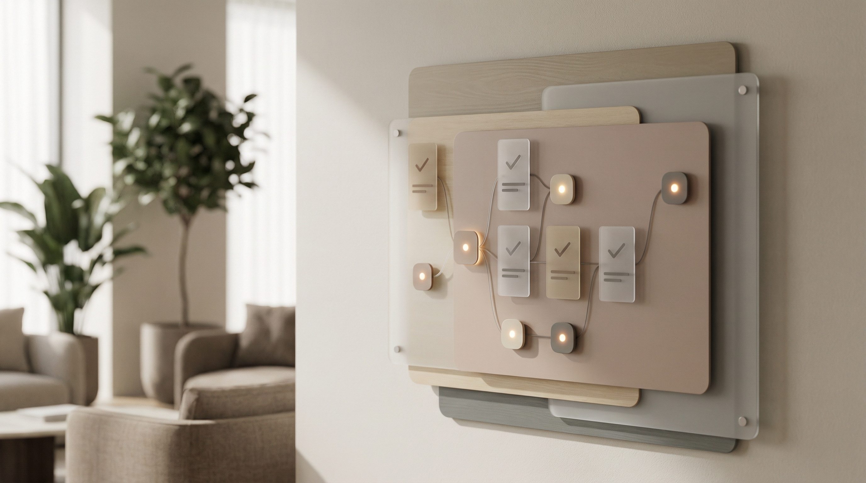 Minimalist workflow board in modern office