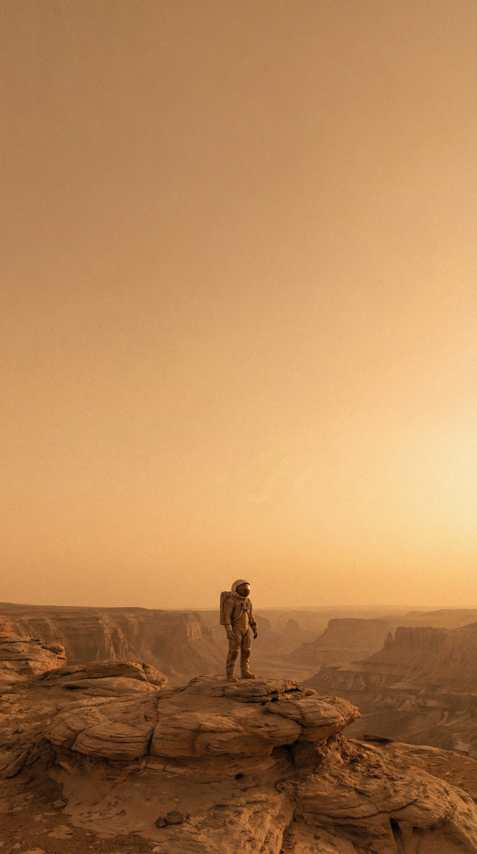 Astronaut Standing on Desert Canyon Cliff