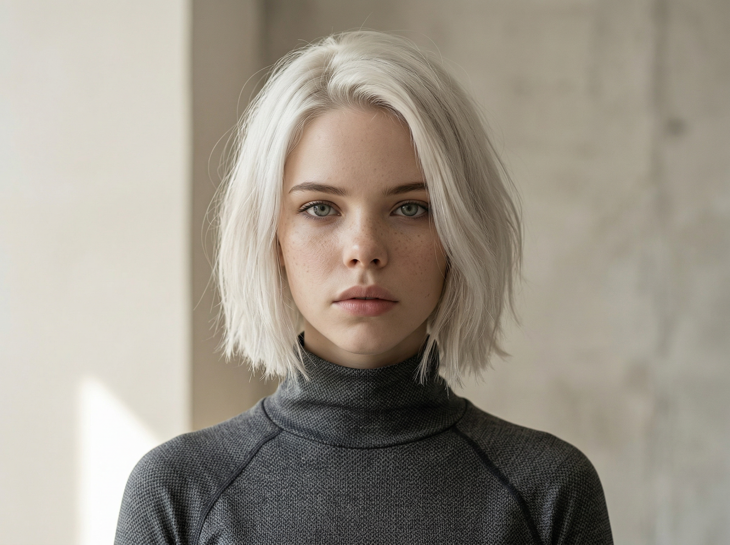 Minimalist Portrait of Woman with White Bob