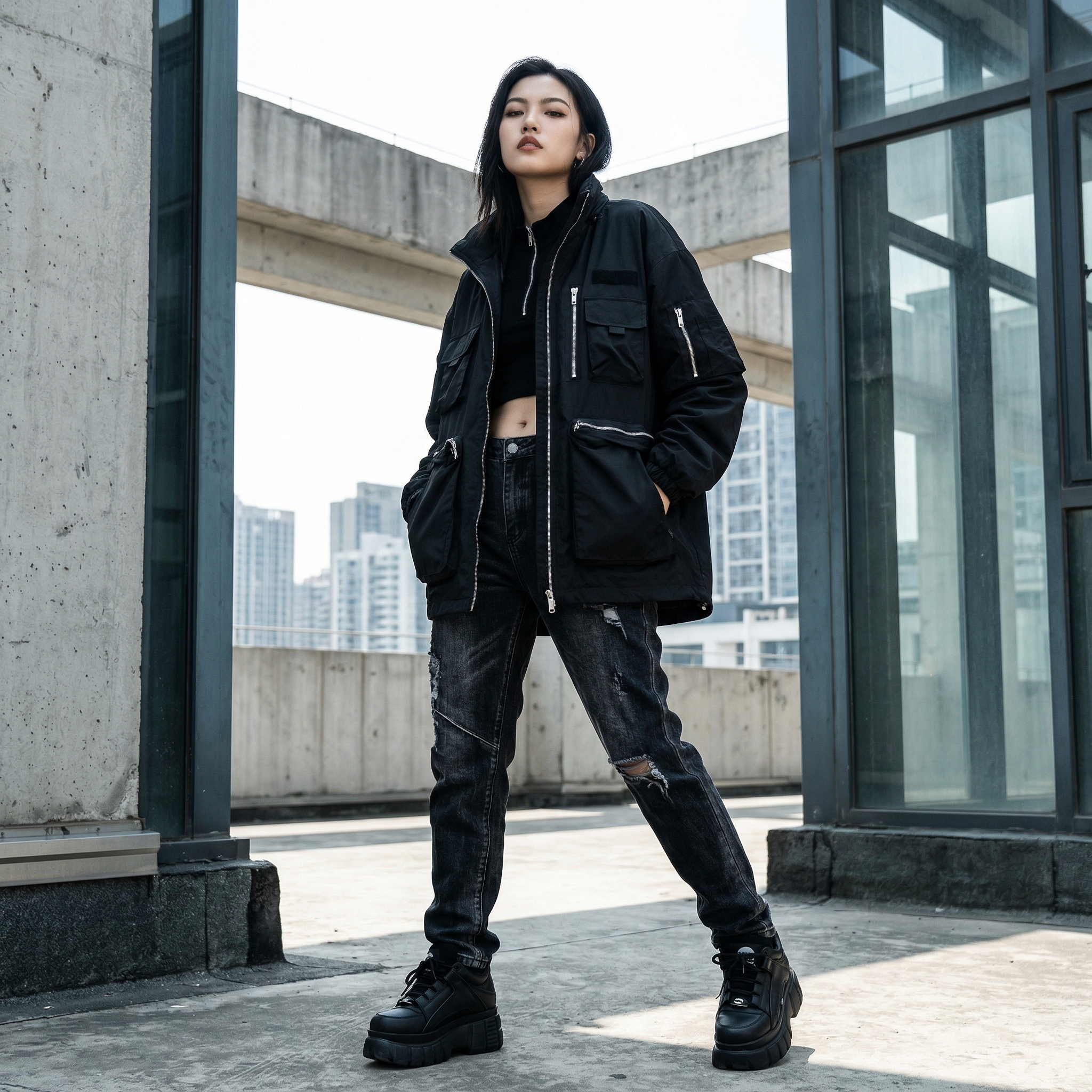 Urban Streetwear Portrait in Concrete Setting