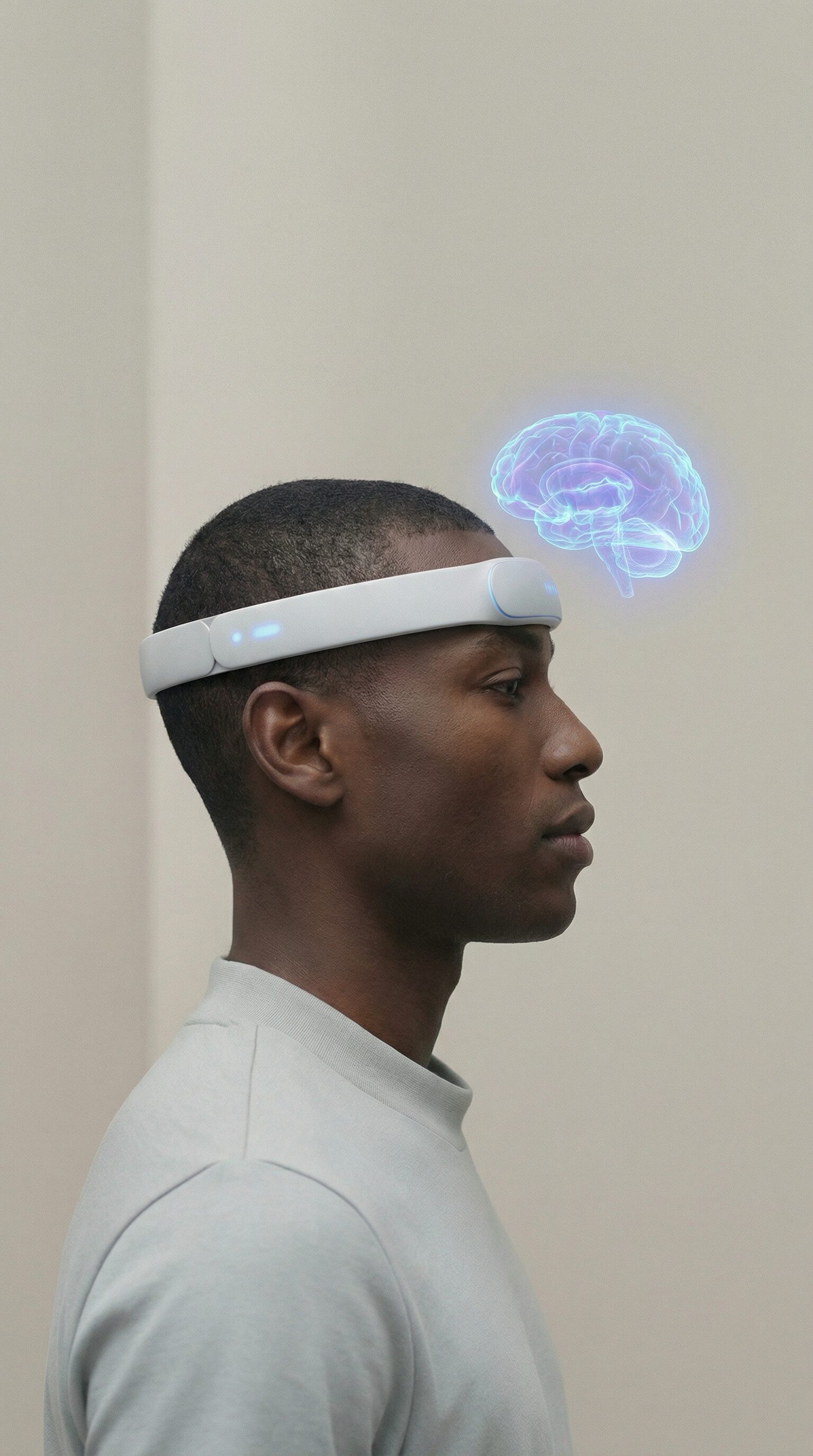 Man Wearing Brain-Tracking Headset Side View