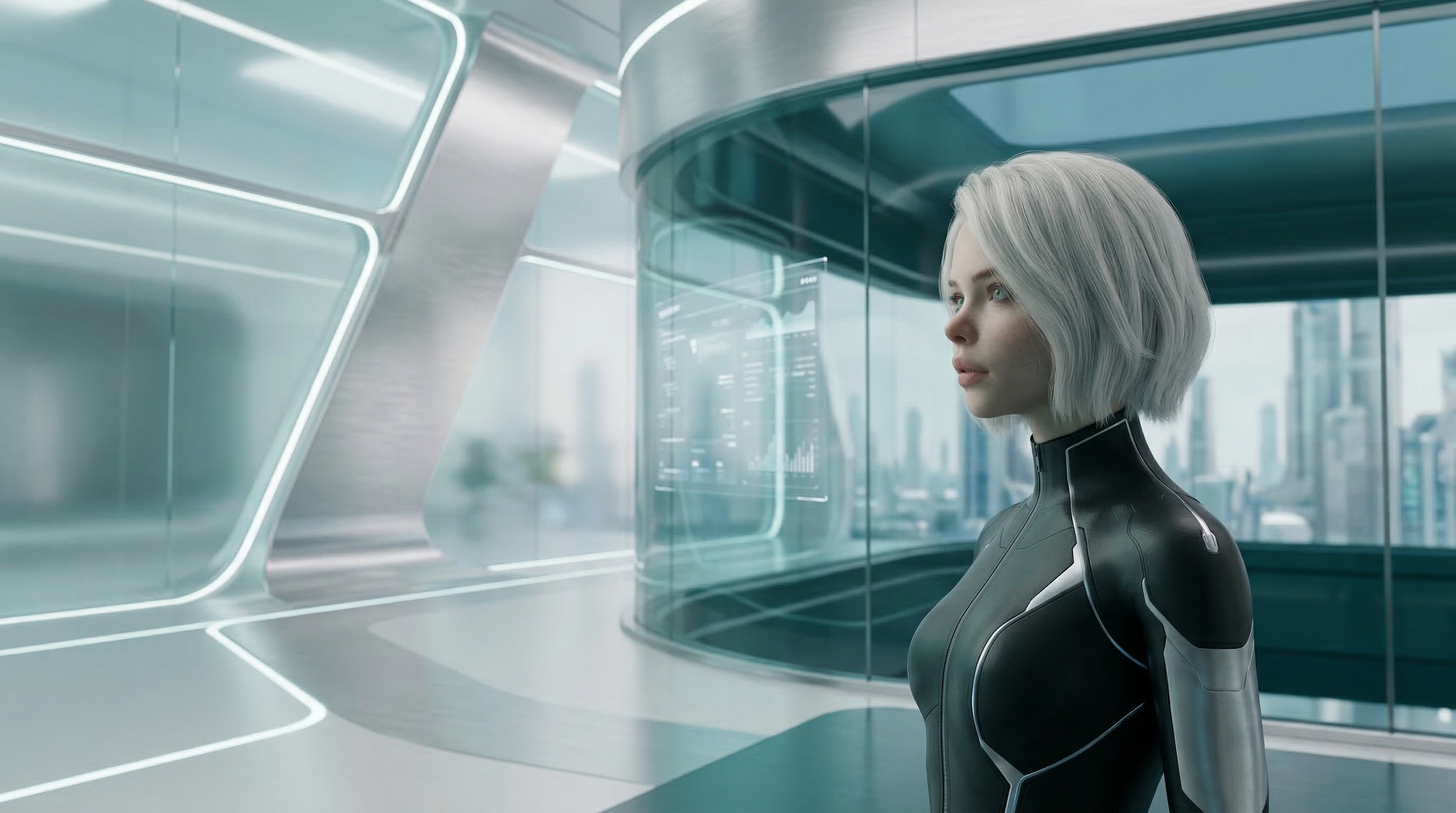Futuristic Female Android in Modern Lab