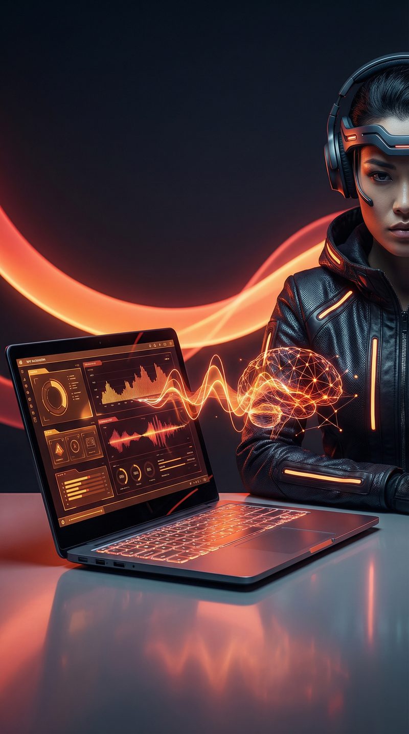 Futuristic AI Brain Interface with Laptop