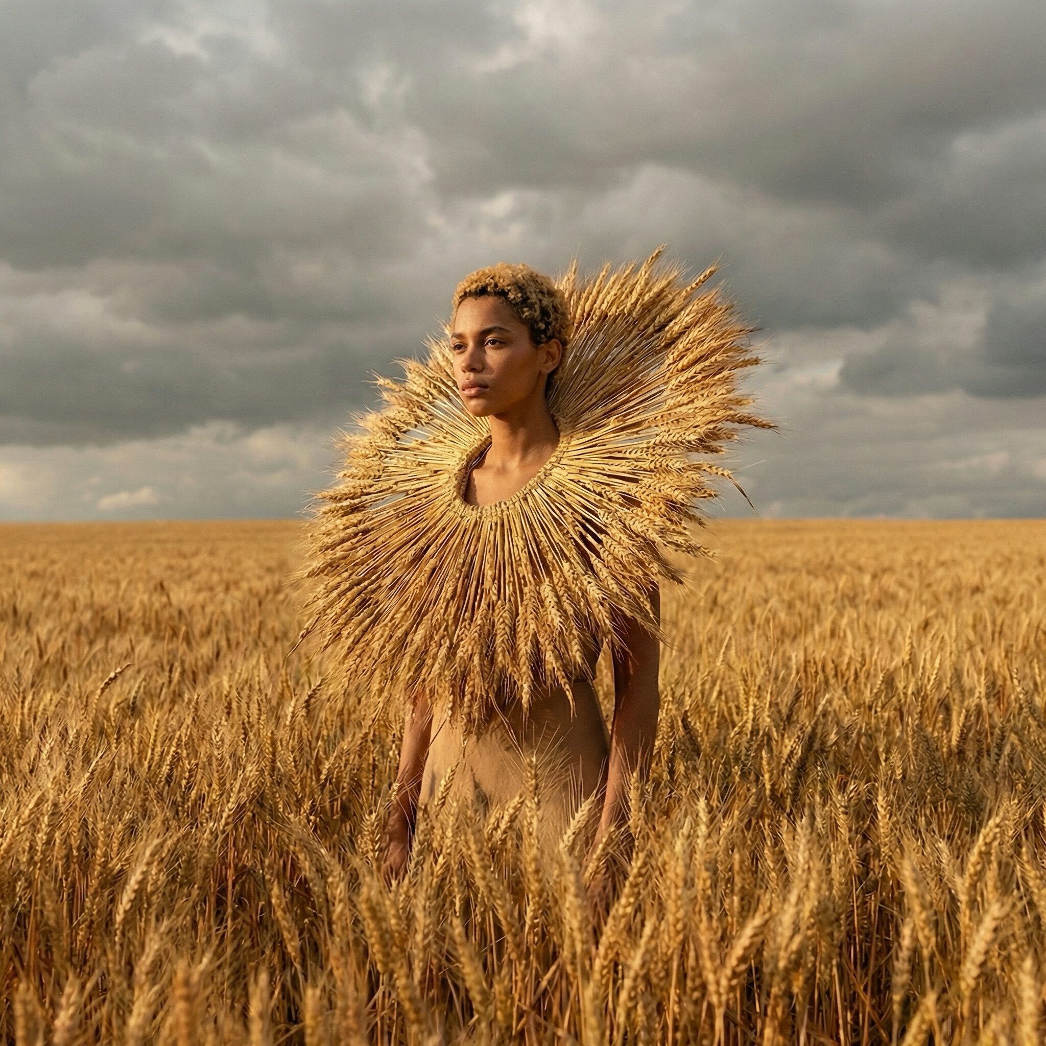 Avant-garde portrait in wheat field
