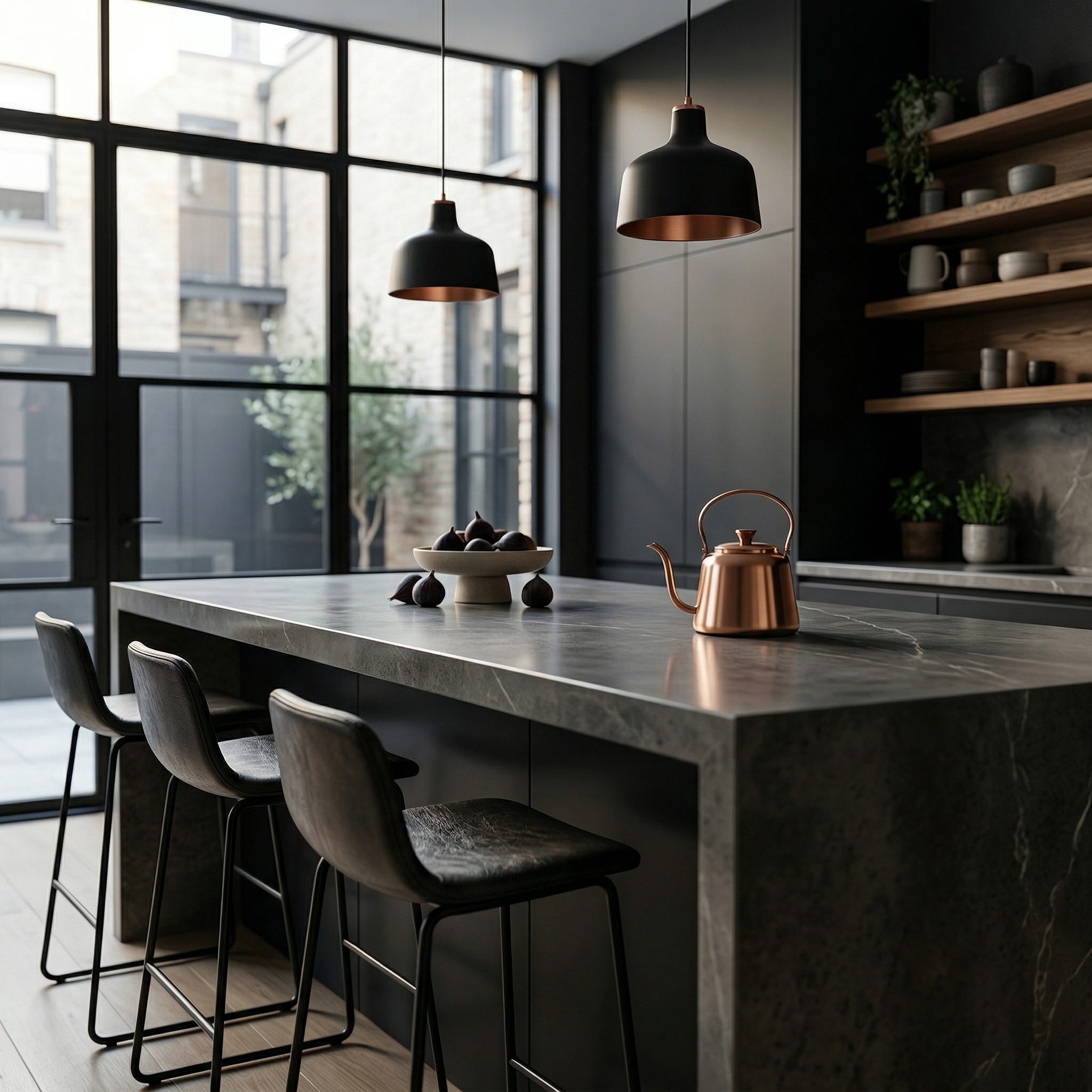 Modern kitchen island with pendant lights