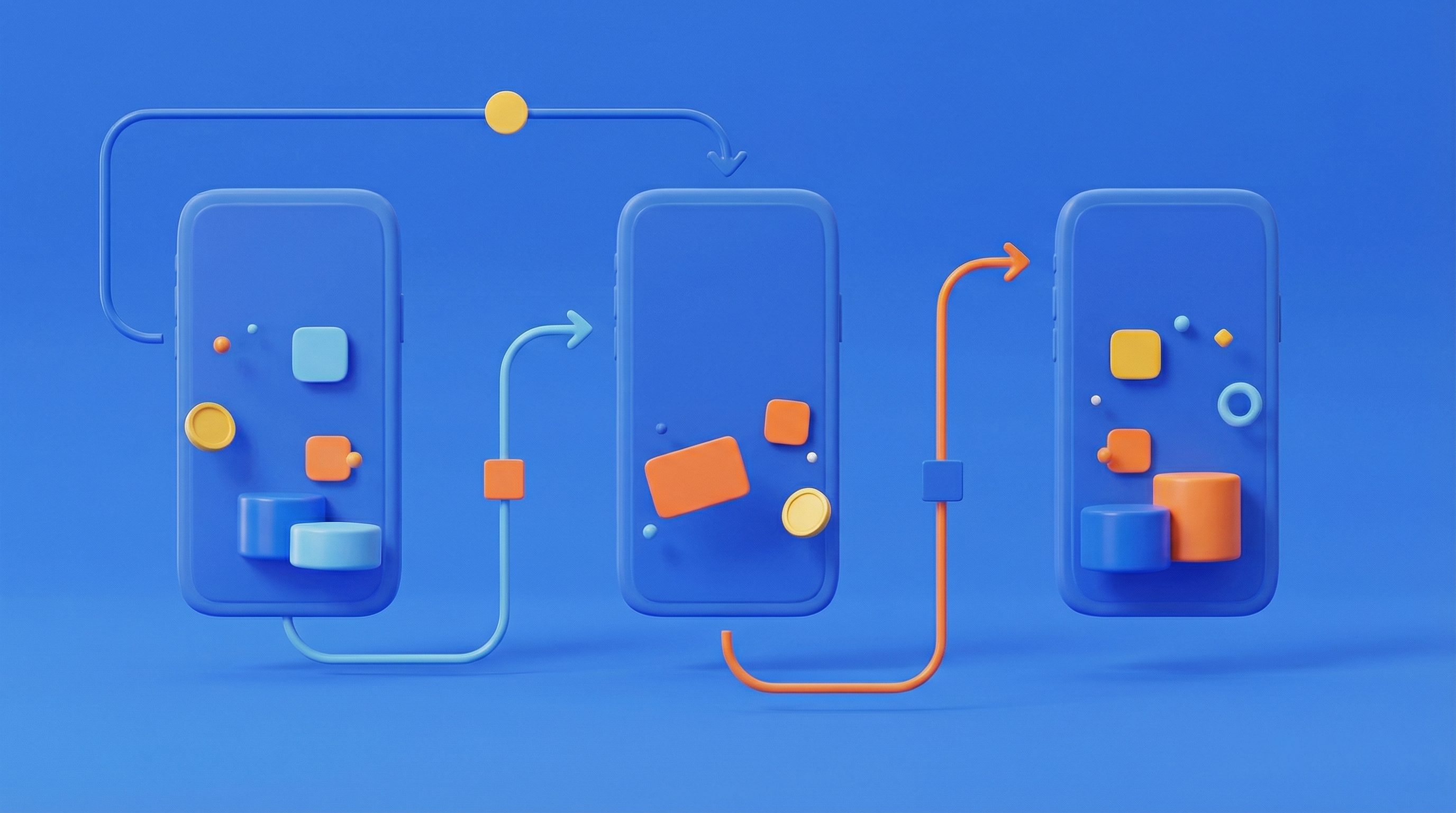 3D mobile app workflow illustration
