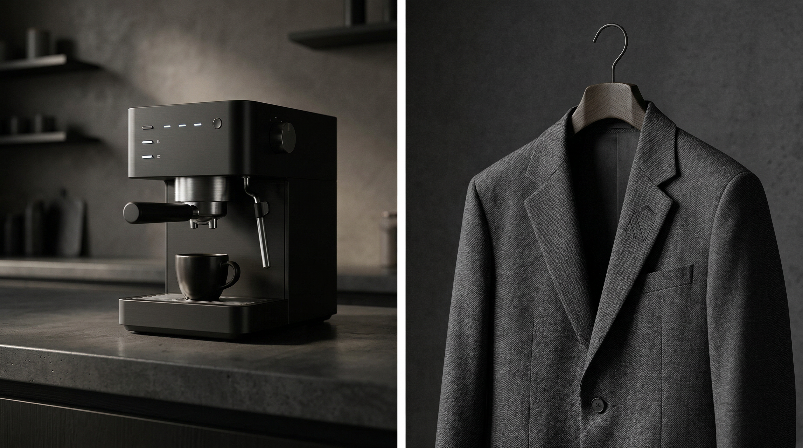 Minimalist Espresso Machine and Gray Blazer