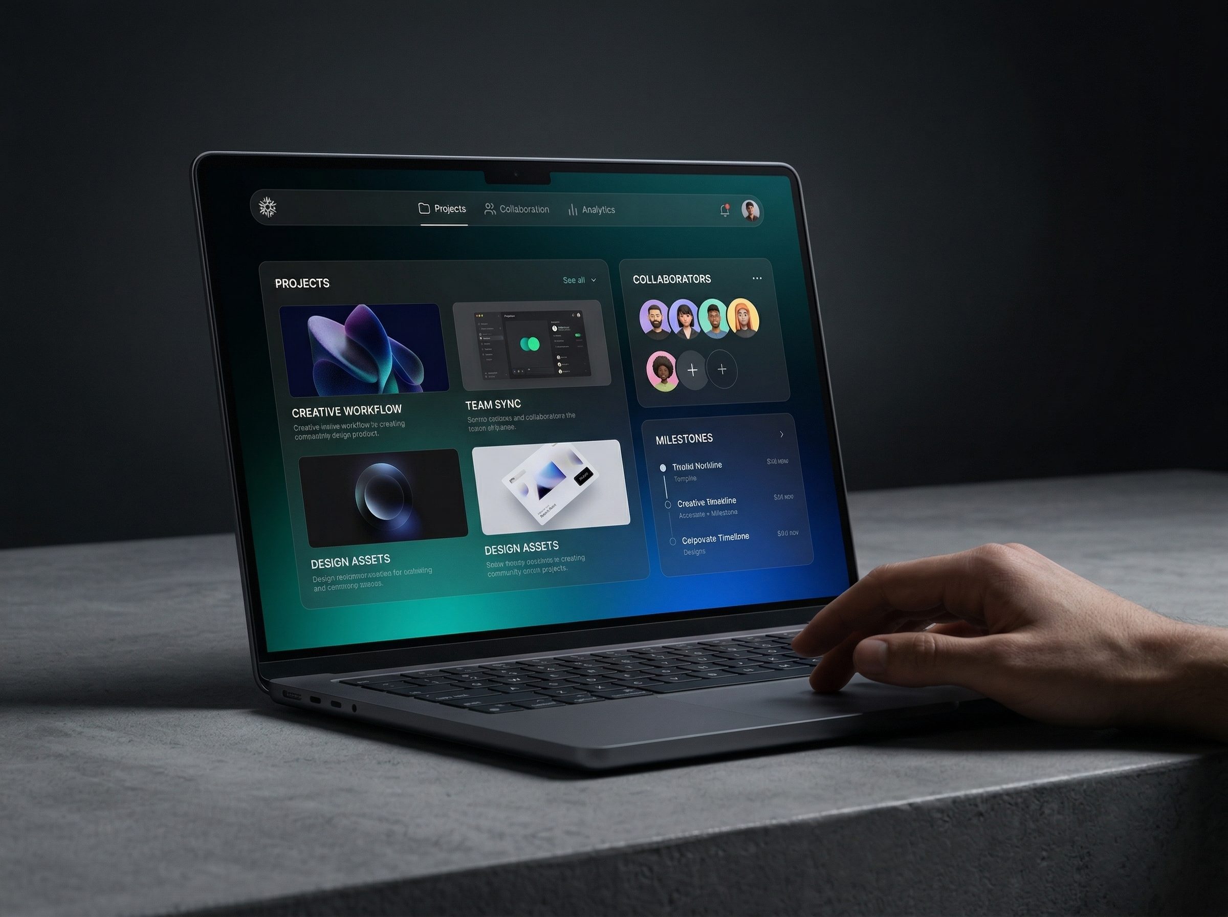 Laptop displaying project management dashboard UI