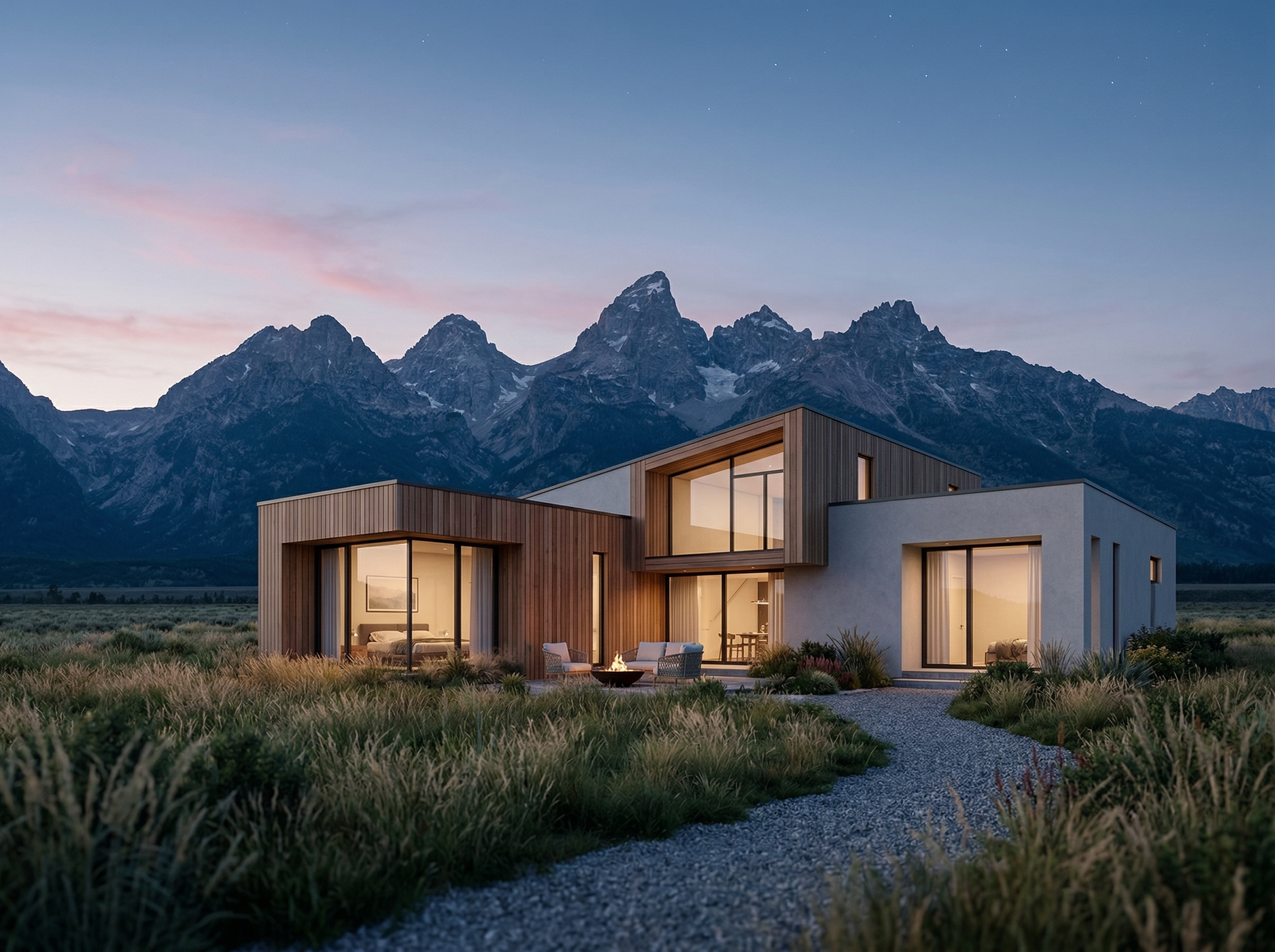 Modern Mountain Home at Dusk
