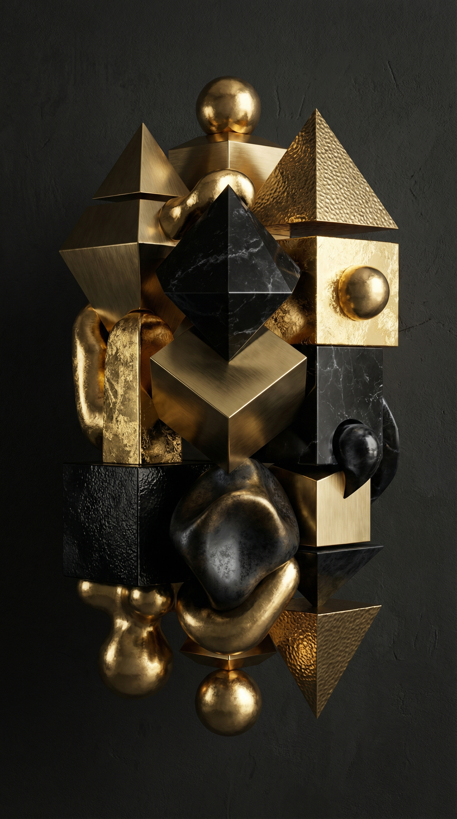 Abstract Gold and Black Geometric Sculpture