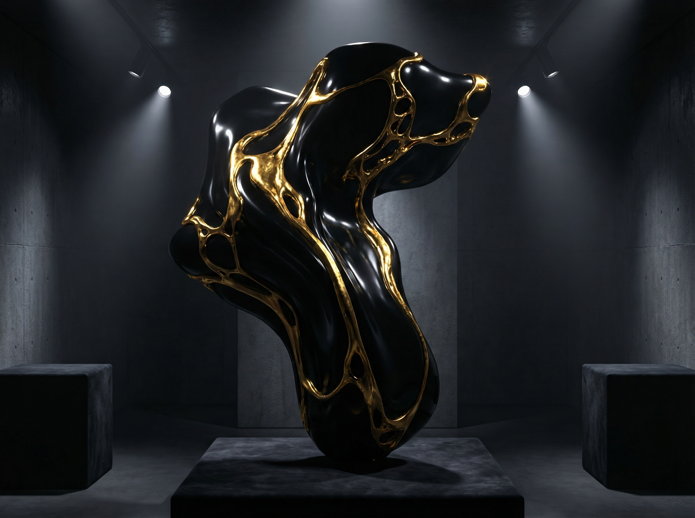 Abstract Black and Gold Sculptural Form