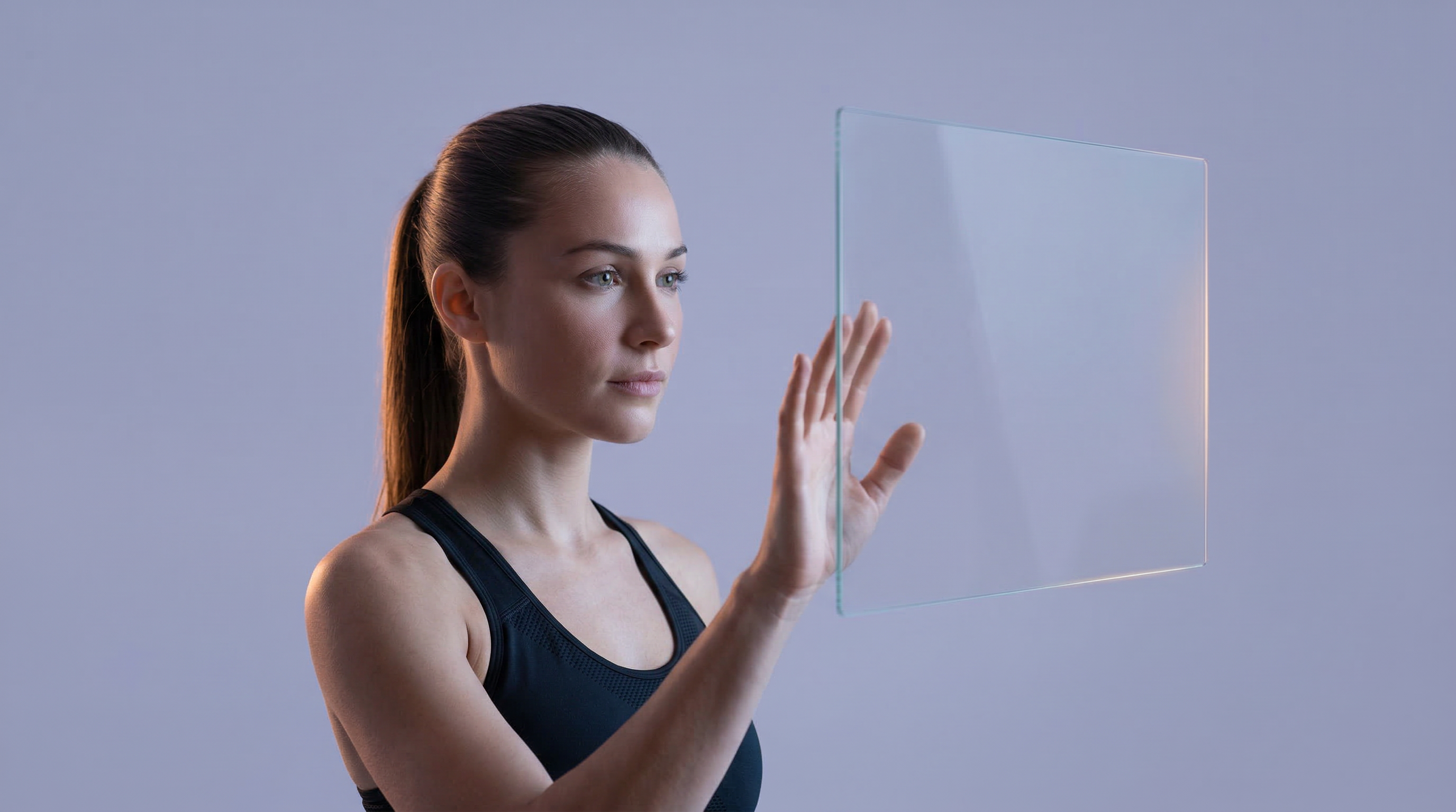 Woman Interacting With Transparent Screen