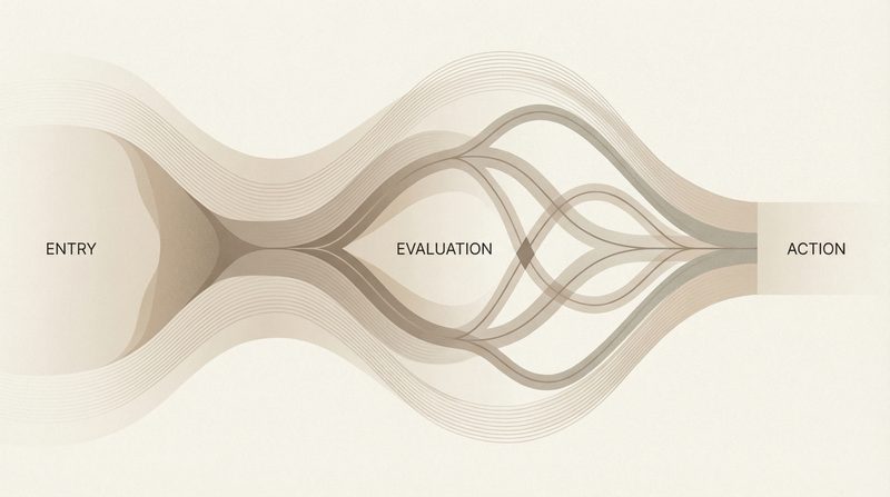 Abstract process flow from entry to action