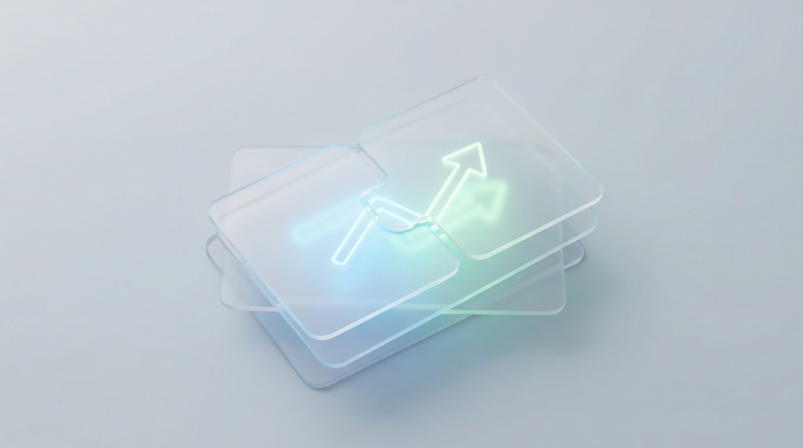 Glass cards with neon growth arrow icon