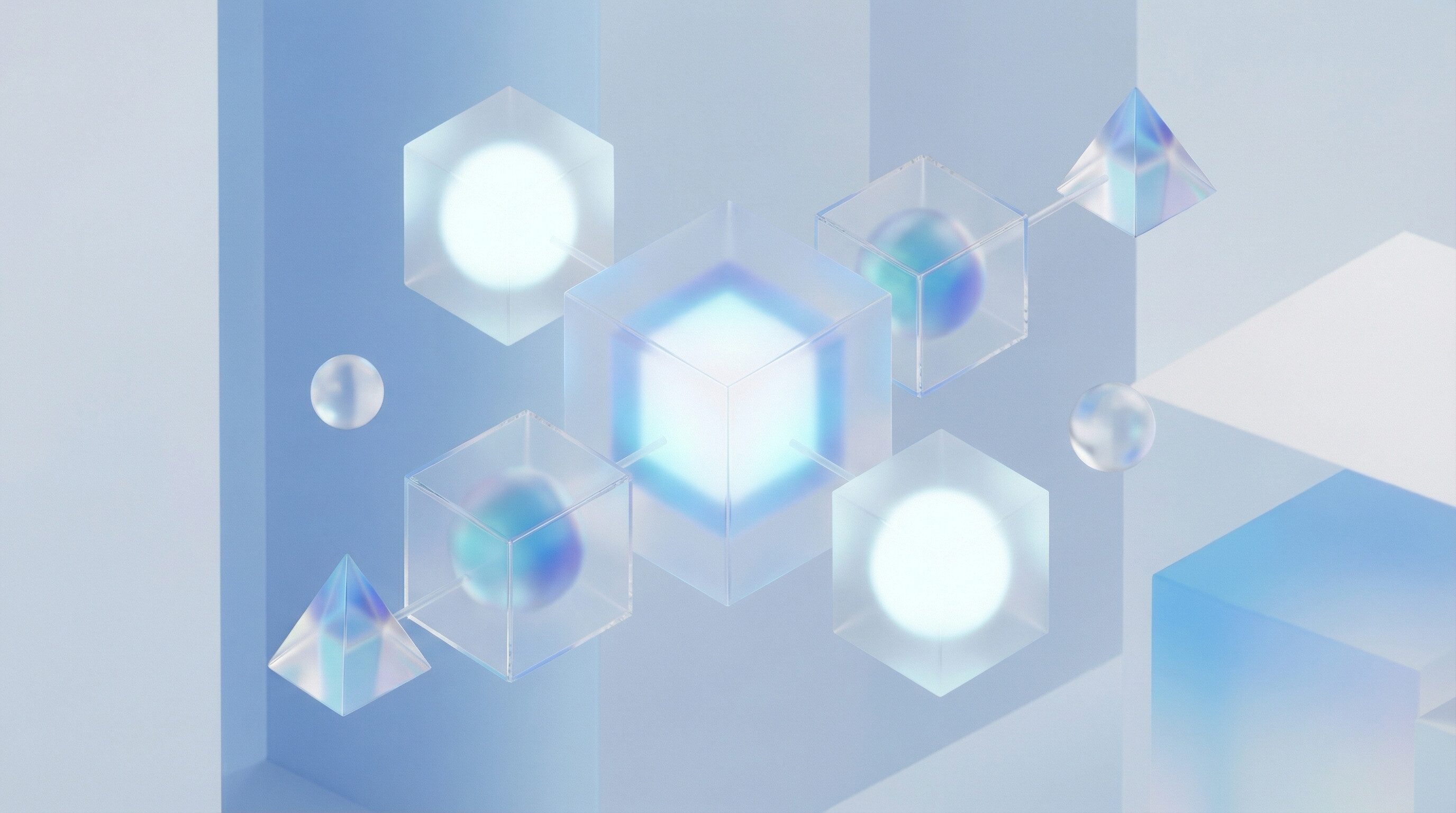 Abstract 3D Glass Cubes and Spheres