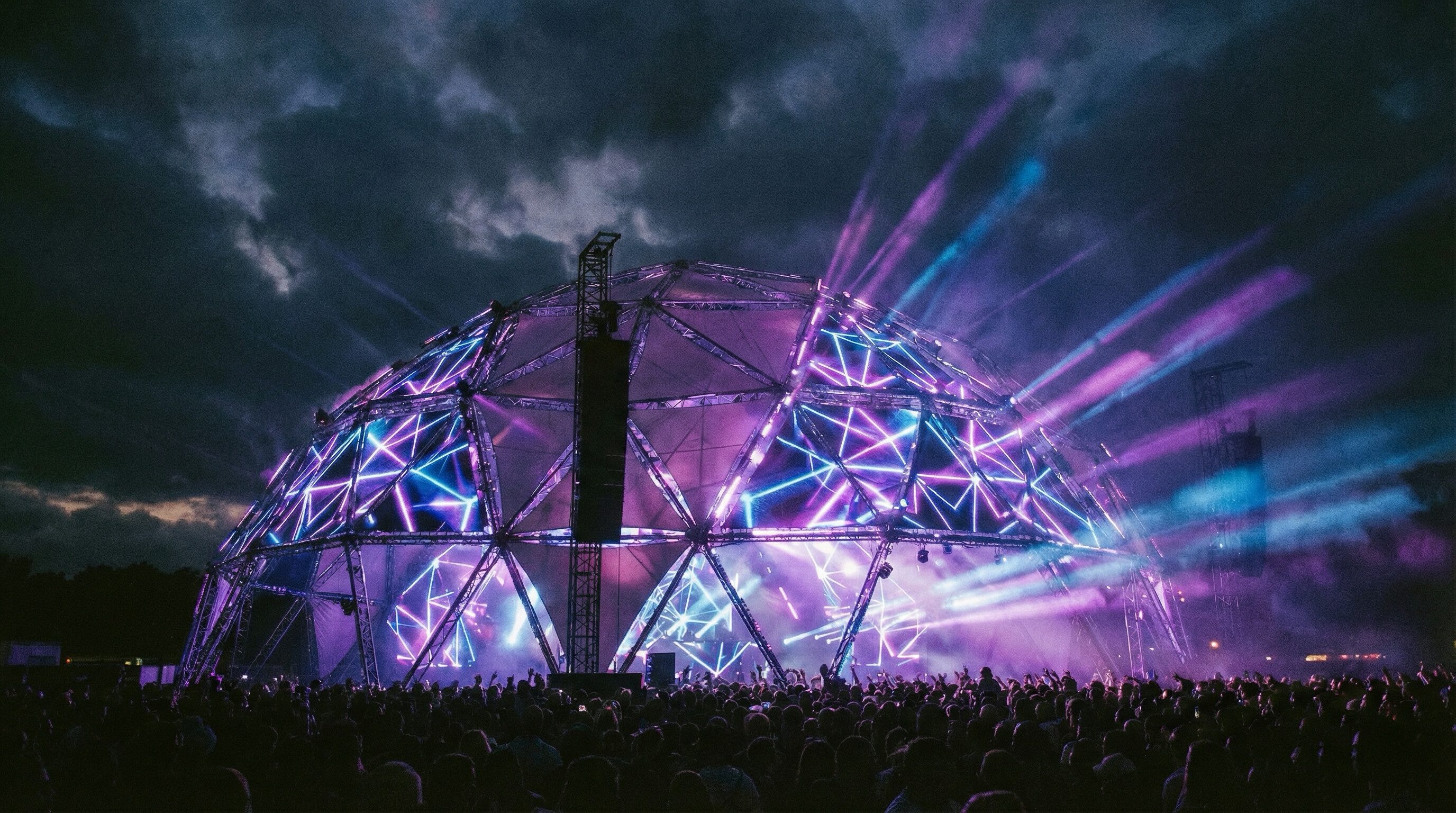 Geodesic Dome Stage with Neon Concert Lights