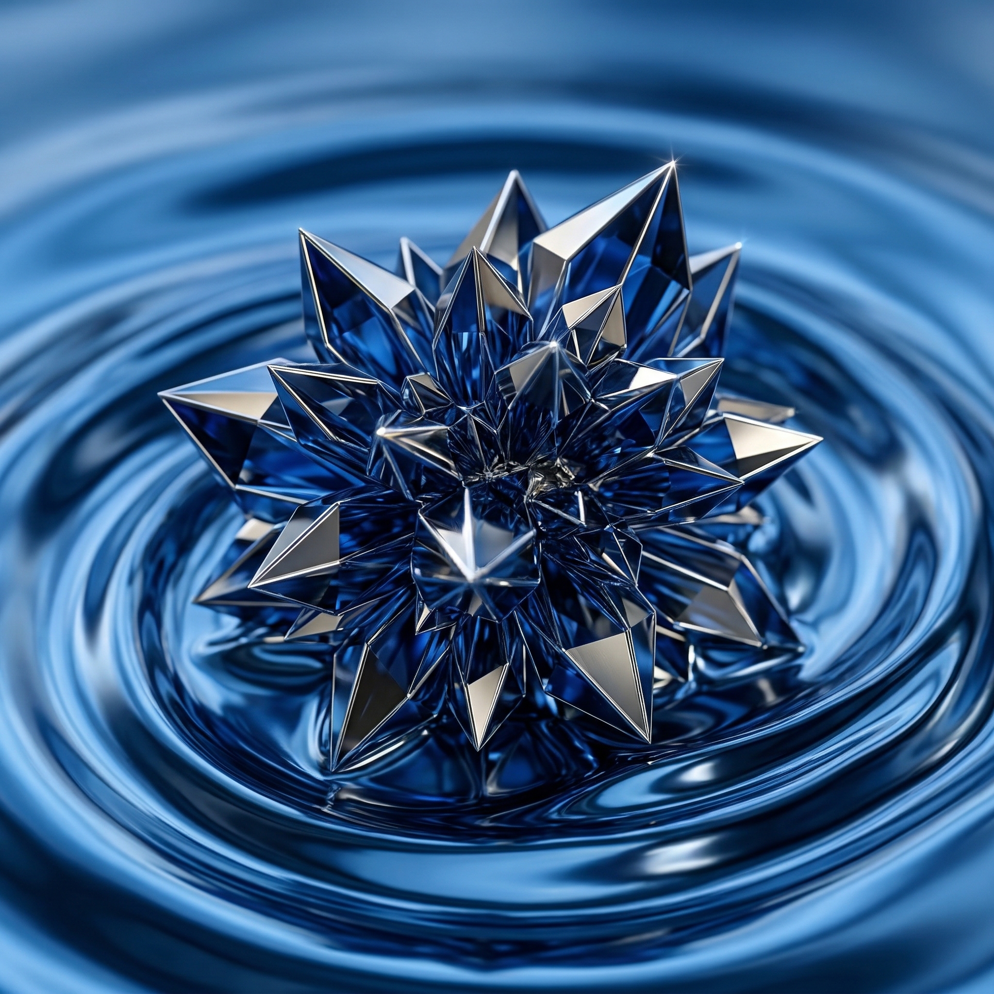 Blue Metallic Crystal in Liquid Ripples