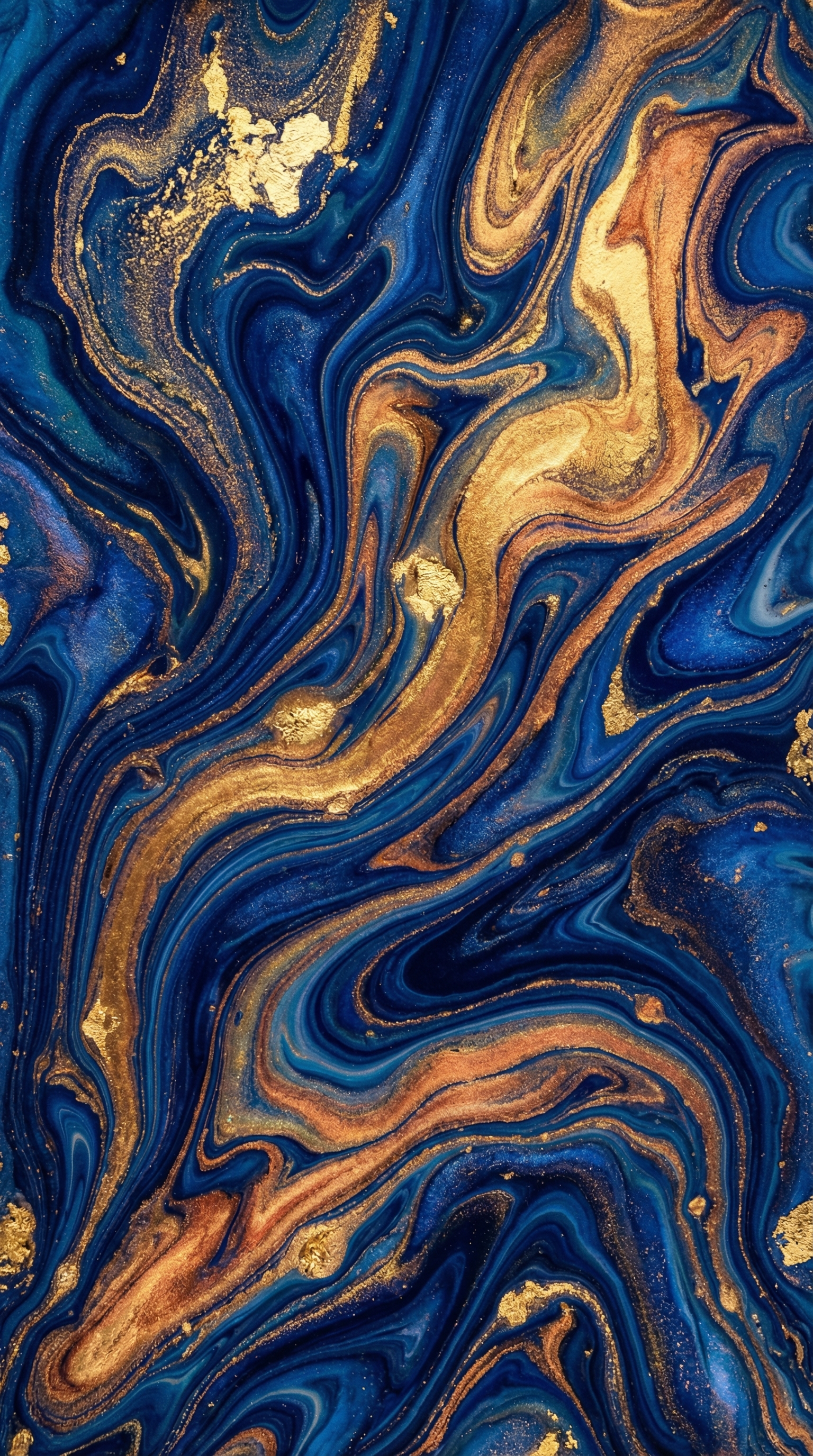 Blue and Gold Fluid Marble Abstract