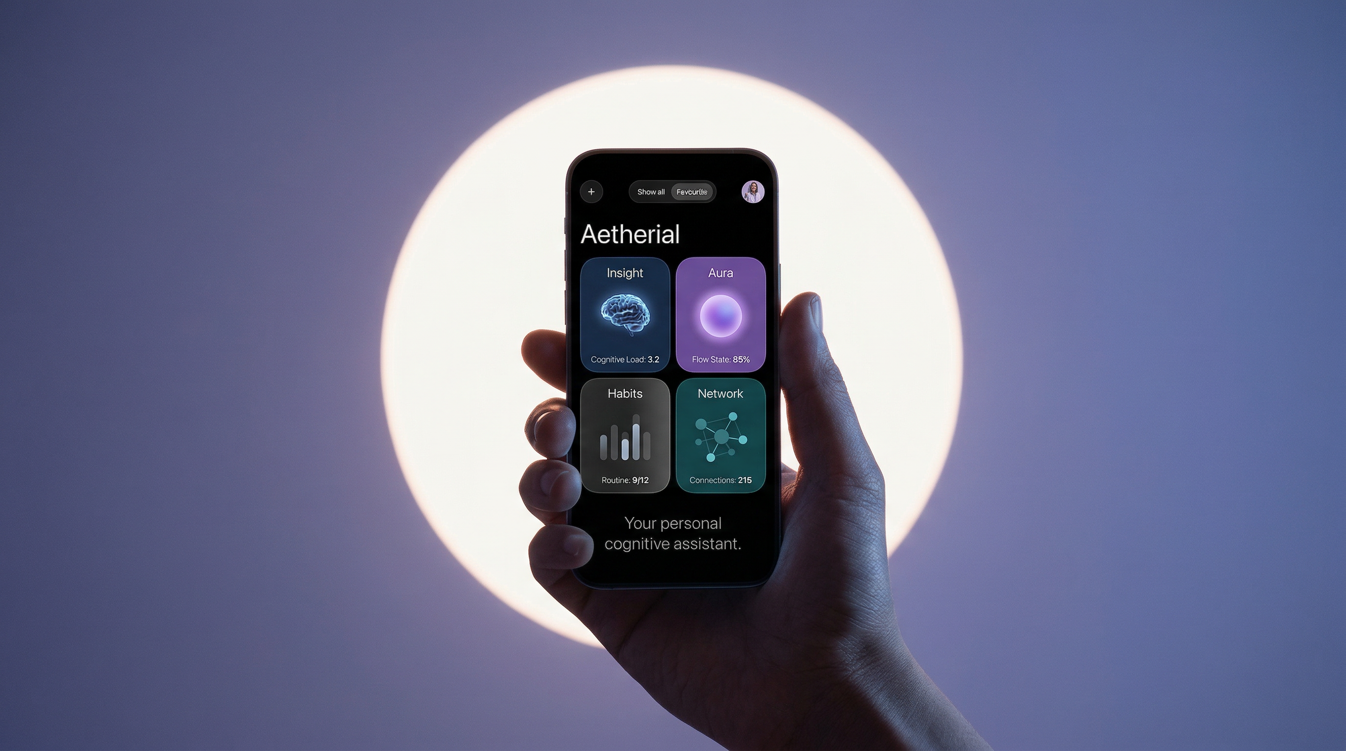 Hand Holding Smartphone With Futuristic AI App