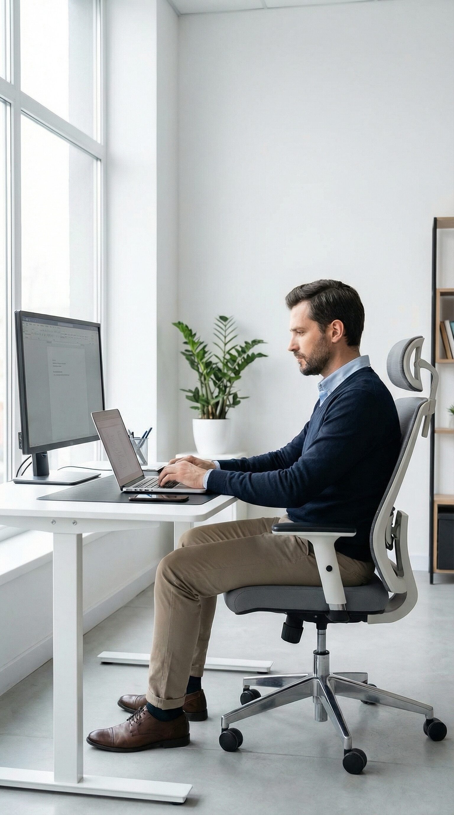 Man working at laptop in modern bright office